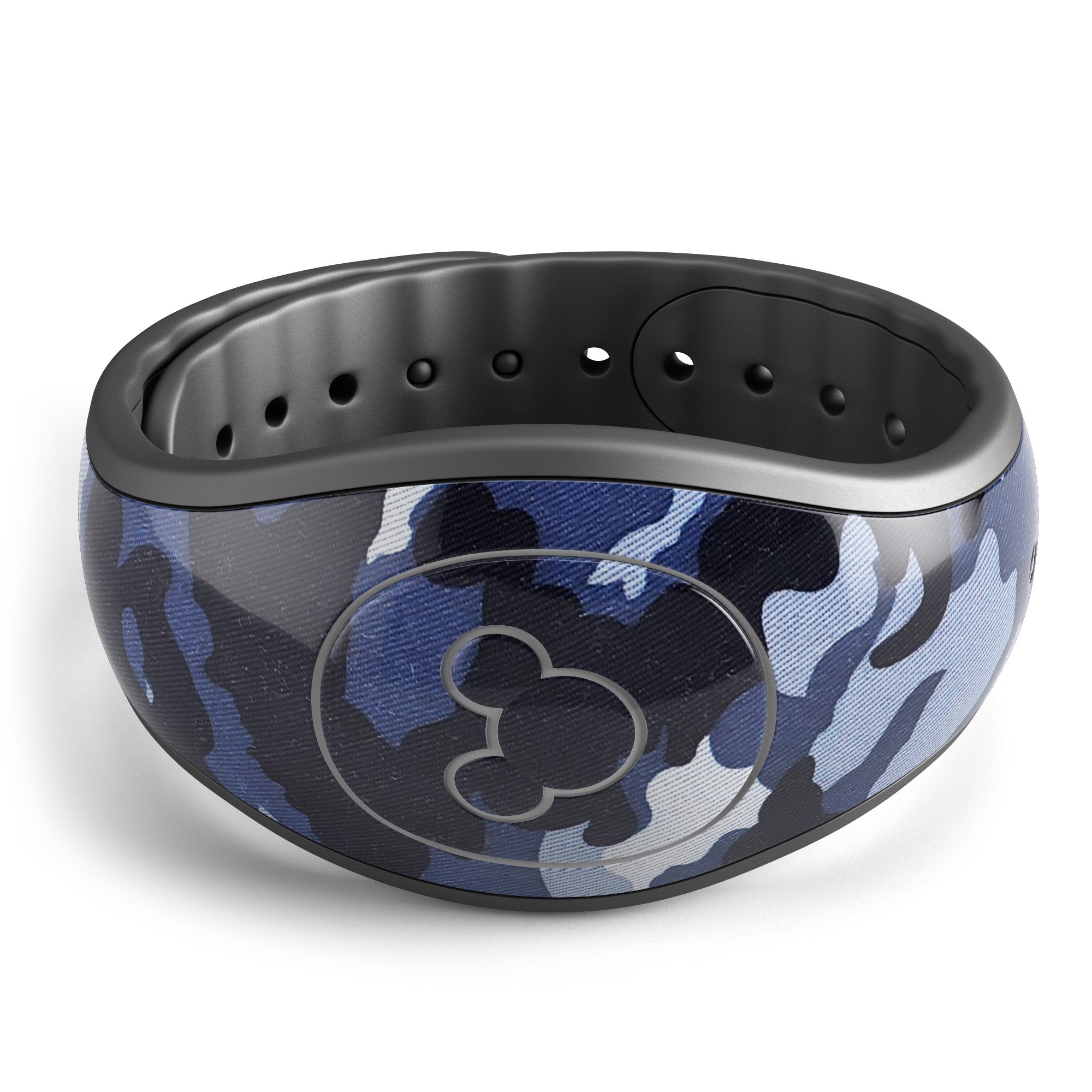 Blue Vector Camo decal skin wrap kit designed for Disney Magic Band, showcasing vibrant colors and a stylish camo pattern.