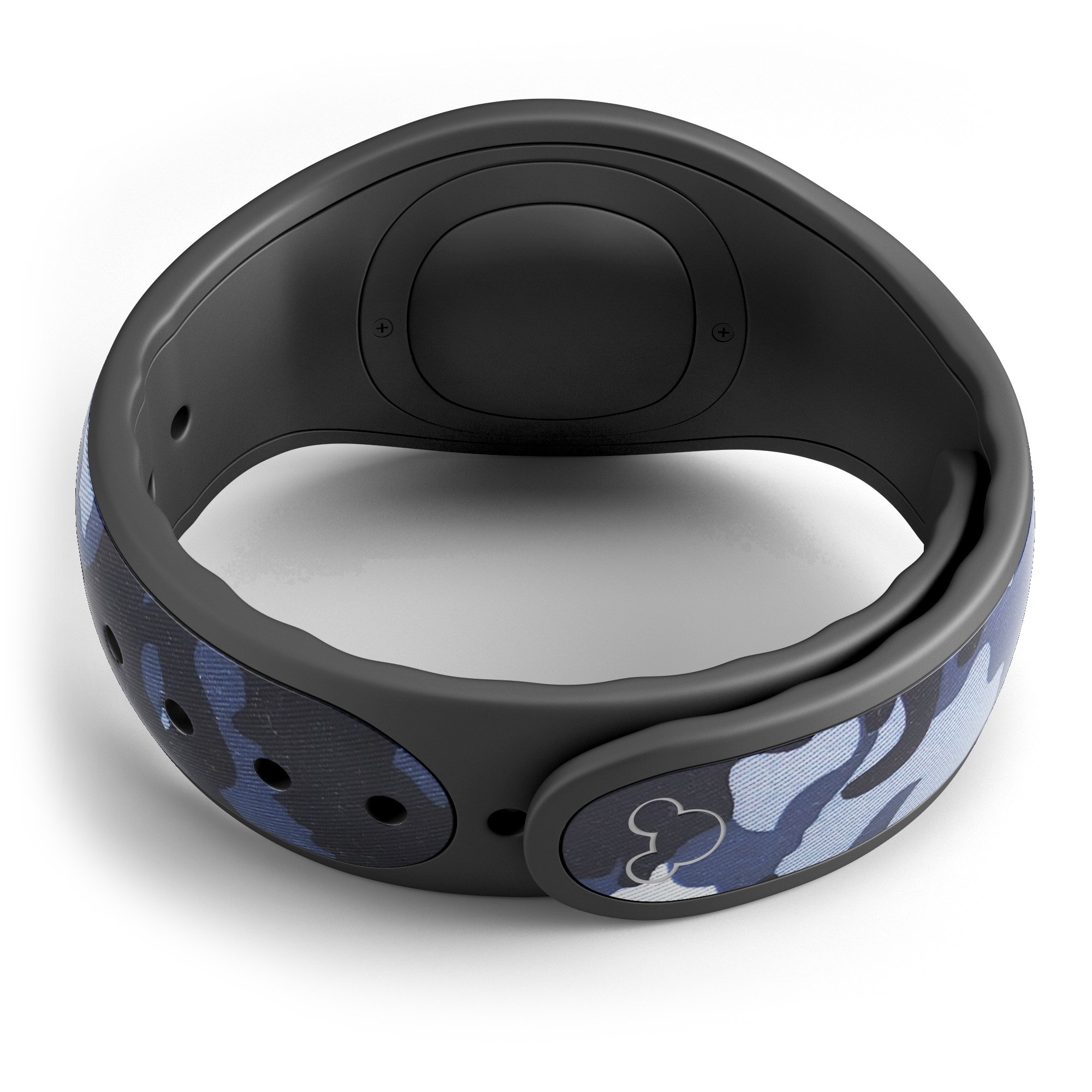 Blue Vector Camo decal skin wrap kit designed for Disney Magic Band, showcasing vibrant colors and a stylish camo pattern.