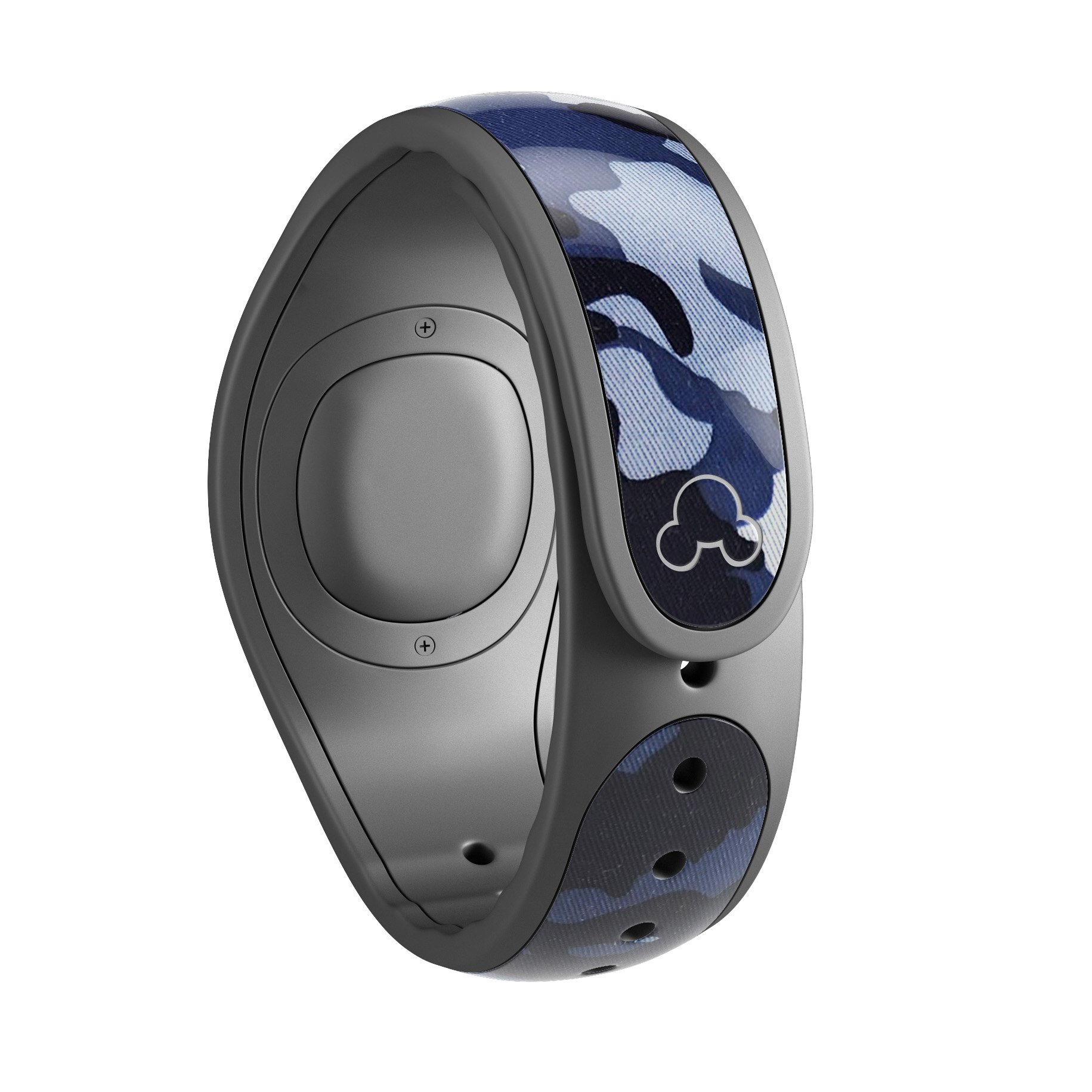 Blue Vector Camo decal skin wrap kit designed for Disney Magic Band, showcasing vibrant colors and a stylish camo pattern.