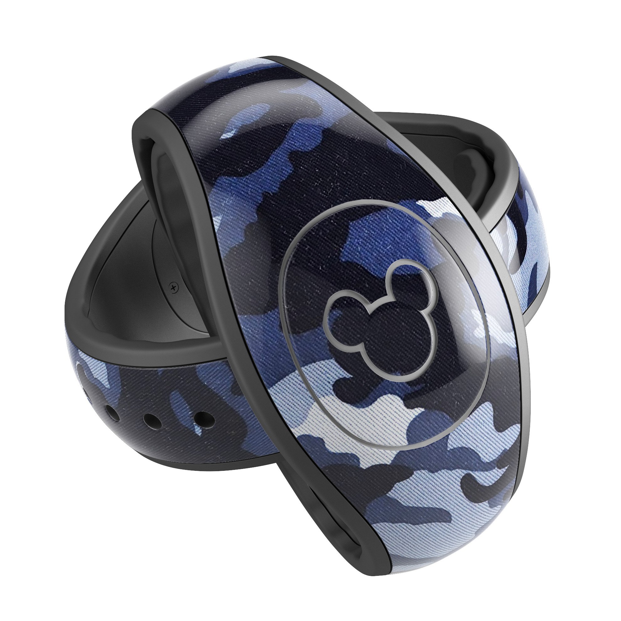 Blue Vector Camo decal skin wrap kit designed for Disney Magic Band, showcasing vibrant colors and a stylish camo pattern.
