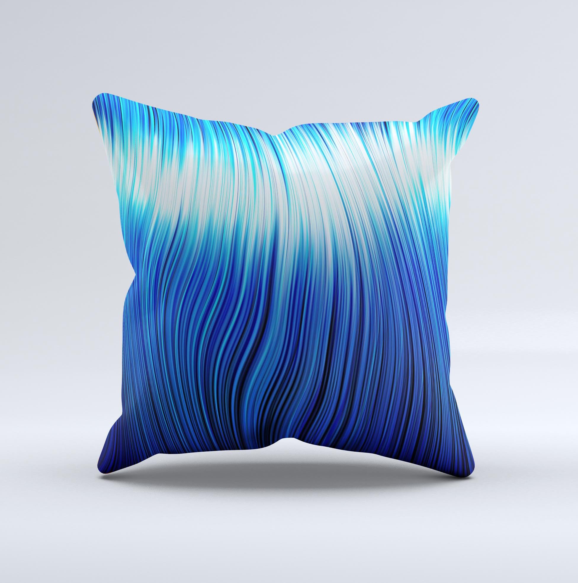 Blue Vector Swirly HD Strands decorative throw pillow with intricate ink-fuzed design, showcasing vibrant colors and a unique handmade quality.