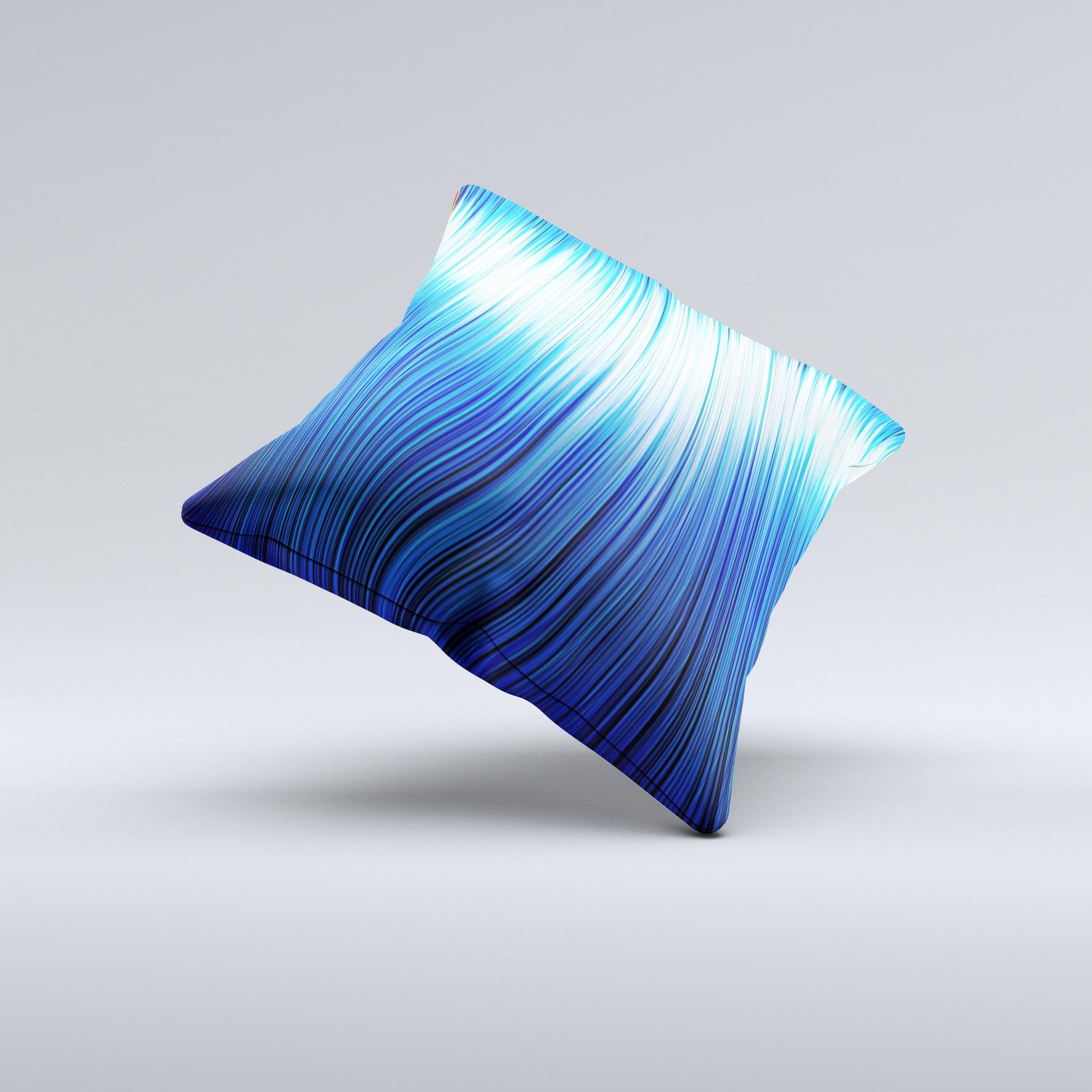 Blue Vector Swirly HD Strands decorative throw pillow with intricate ink-fuzed design, showcasing vibrant colors and a unique handmade quality.