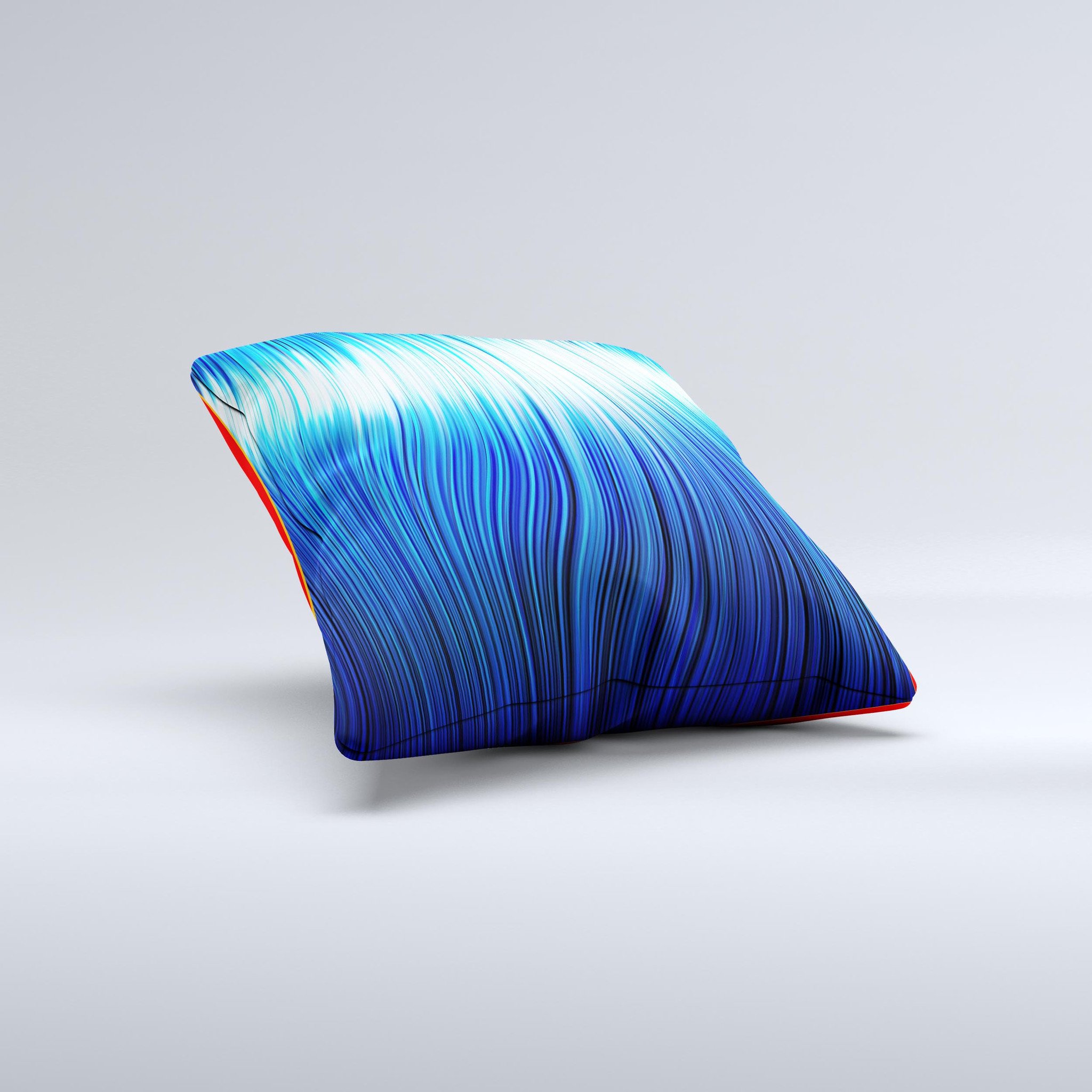 Blue Vector Swirly HD Strands decorative throw pillow with intricate ink-fuzed design, showcasing vibrant colors and a unique handmade quality.