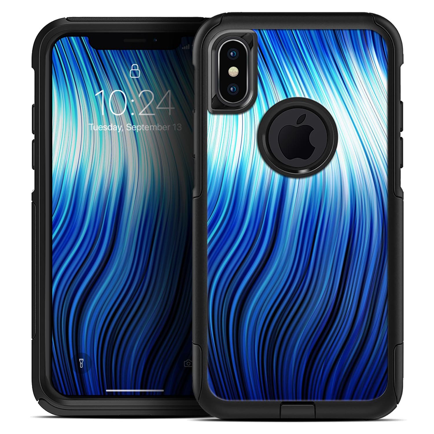 Blue Vector Swirly HD Strands Skin Kit for iPhone OtterBox Cases, showcasing vibrant colors and intricate patterns.