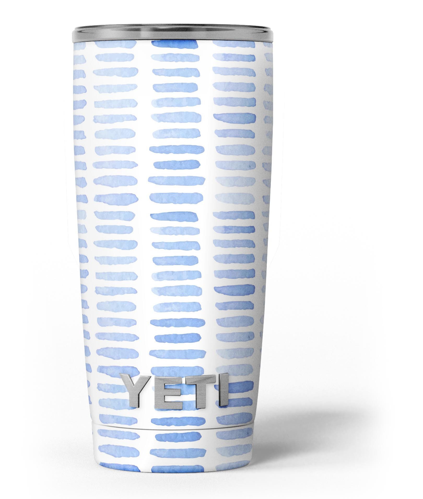 Blue Watercolor Brush Strokes skin decal vinyl wrap kit for Yeti Coolers, showcasing vibrant colors and a stylish design.