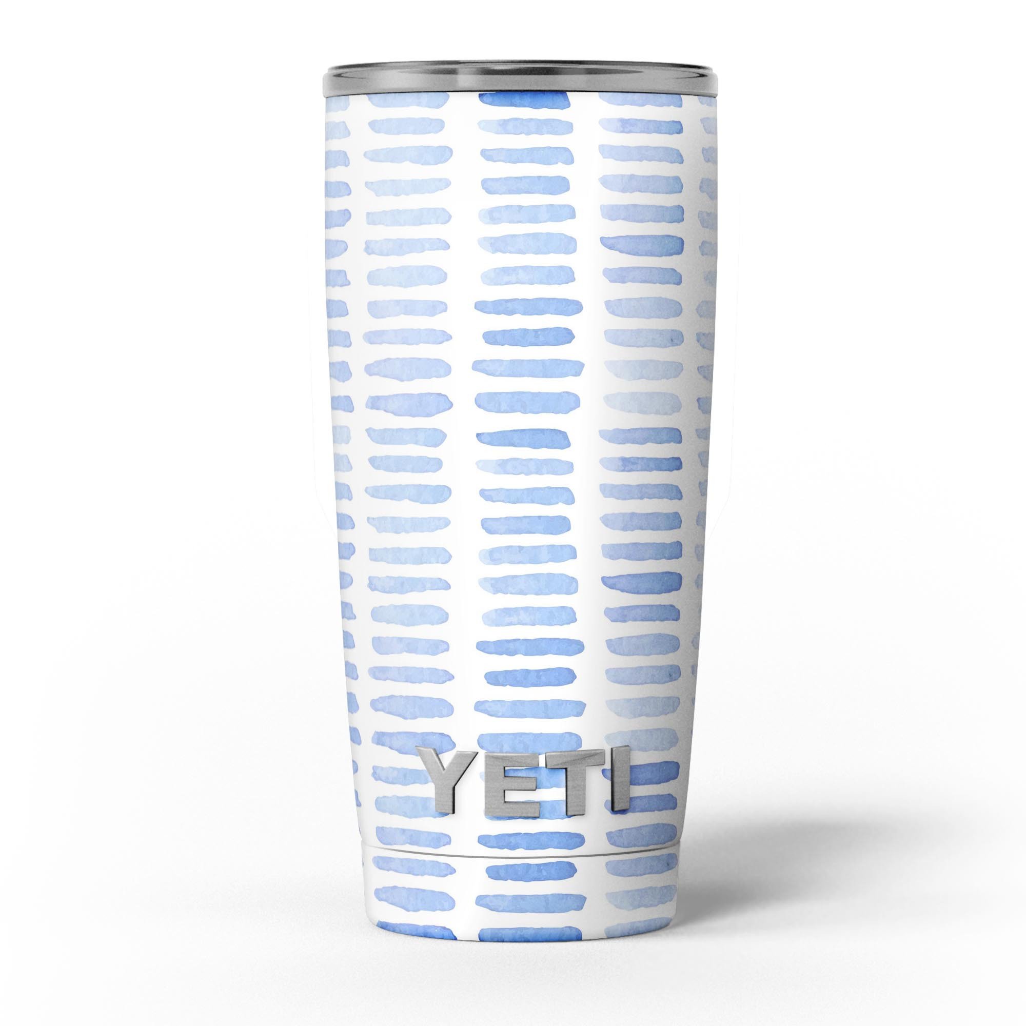 Blue Watercolor Brush Strokes skin decal vinyl wrap kit for Yeti Coolers, showcasing vibrant colors and a stylish design.