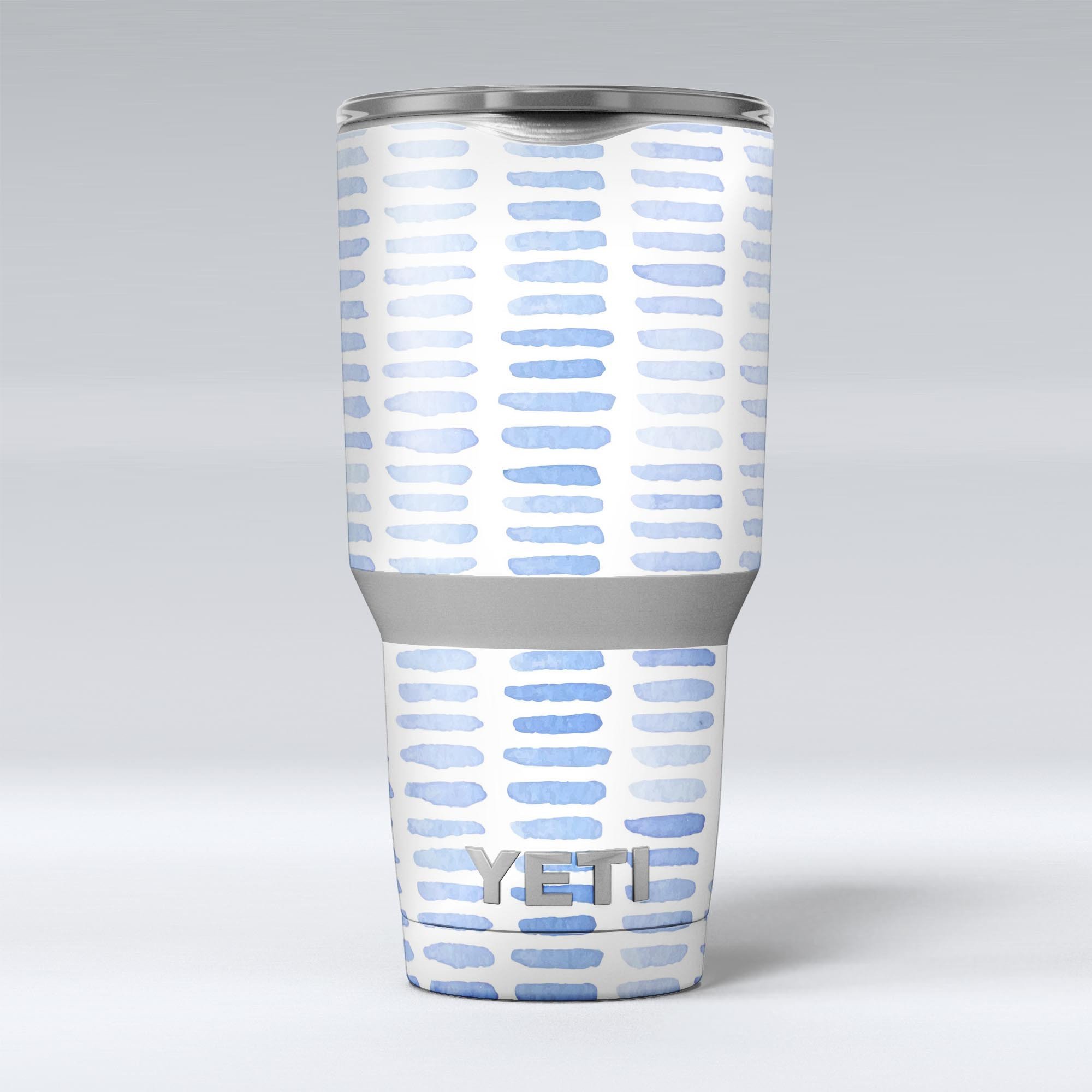 Blue Watercolor Brush Strokes skin decal vinyl wrap kit for Yeti Coolers, showcasing vibrant colors and a stylish design.