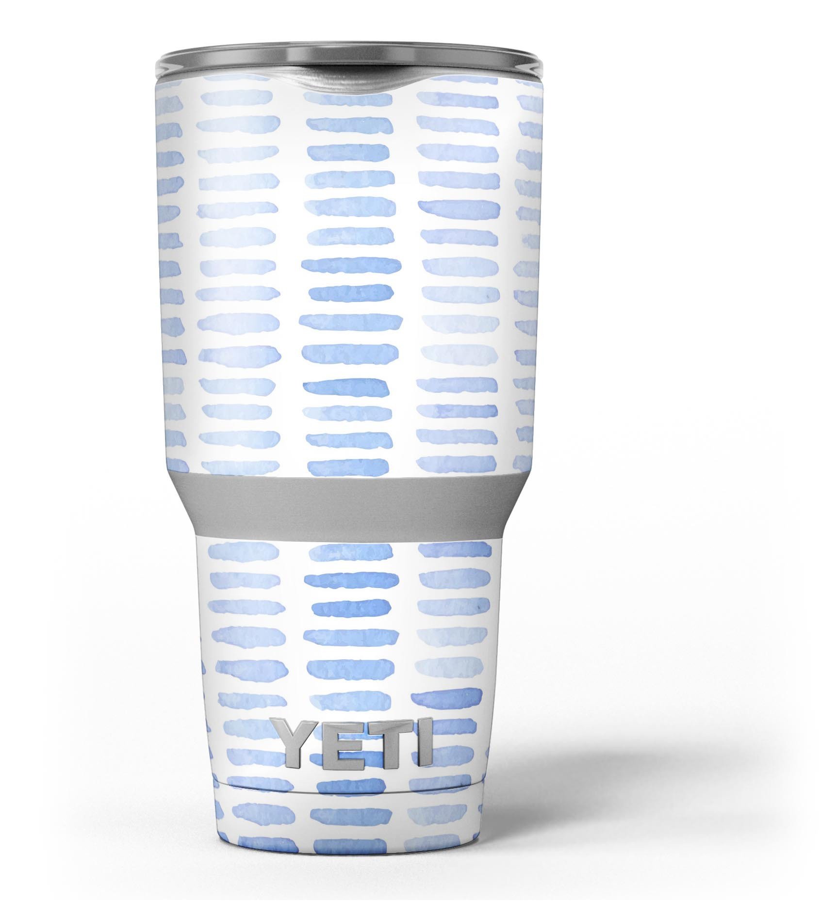 Blue Watercolor Brush Strokes skin decal vinyl wrap kit for Yeti Coolers, showcasing vibrant colors and a stylish design.