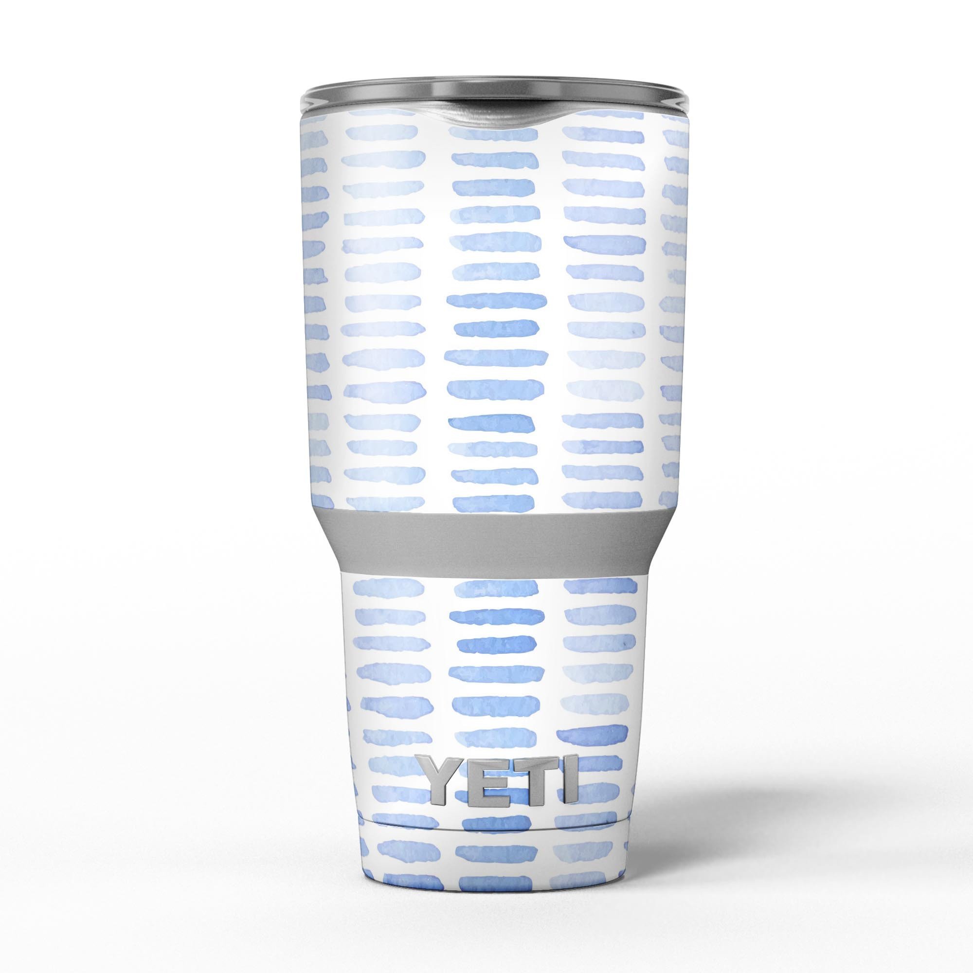 Blue Watercolor Brush Strokes skin decal vinyl wrap kit for Yeti Coolers, showcasing vibrant colors and a stylish design.