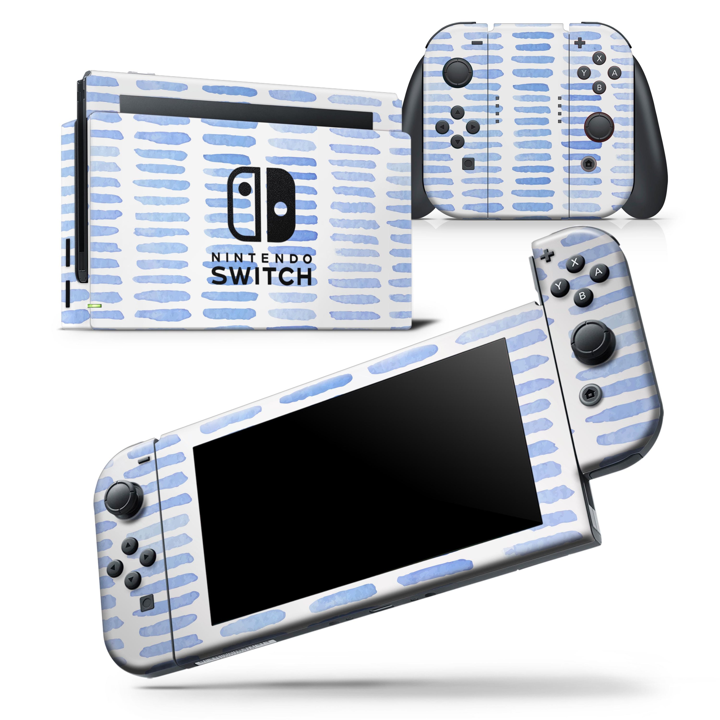 Blue Watercolor Brush Strokes skin wrap decal for Nintendo Switch, showcasing vibrant colors and a smooth finish.