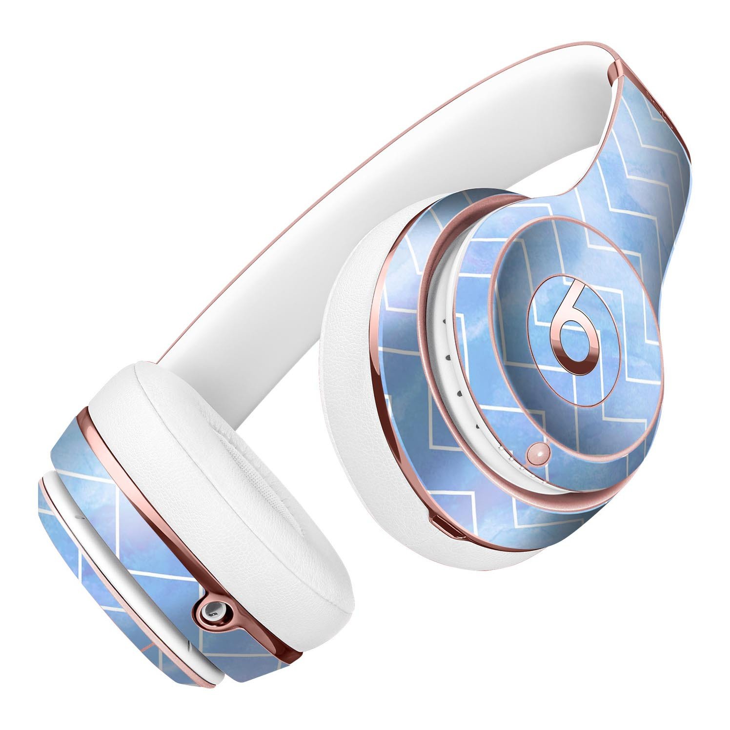 Blue Watercolor Chevron Skin Kit for Beats by Dre Solo 3, showcasing vibrant colors and precise cutouts for a perfect fit.