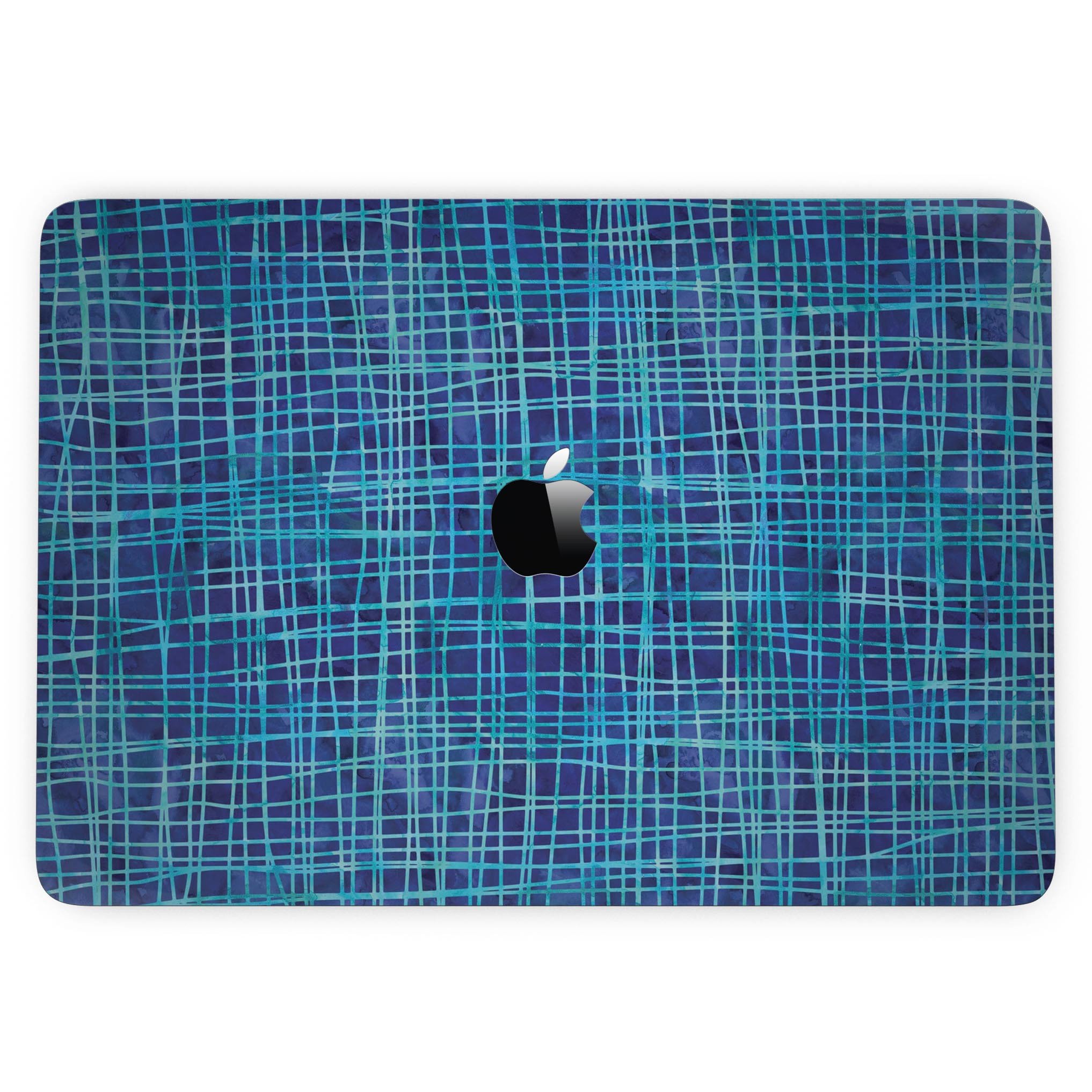 Blue Watercolor Cross Hatch skin for 13" MacBook Pro without Touch Bar, showcasing vibrant colors and unique design.