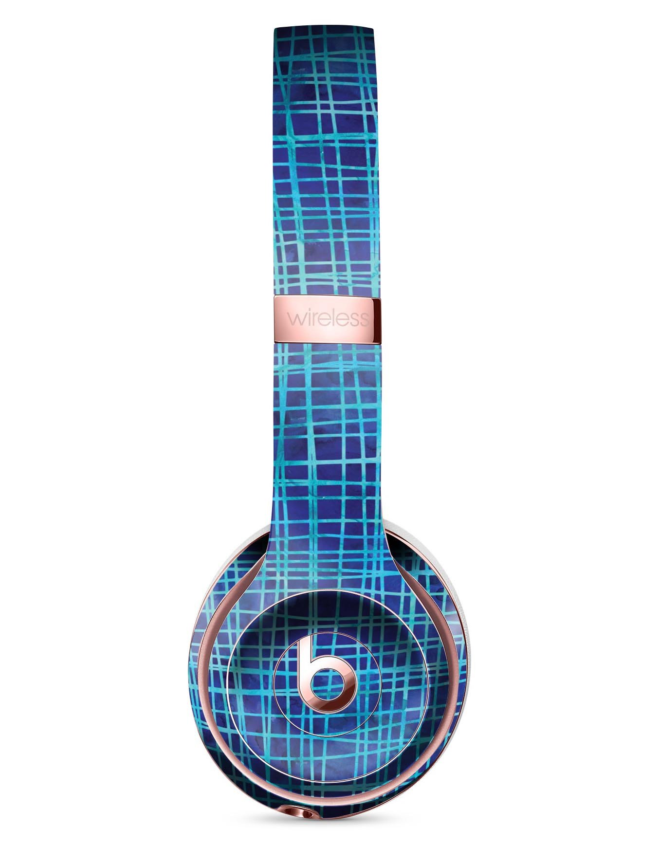 Blue Watercolor Cross Hatch Skin Kit for Beats by Dre Solo 3 Wireless Headphones, showcasing vibrant colors and precise cut.