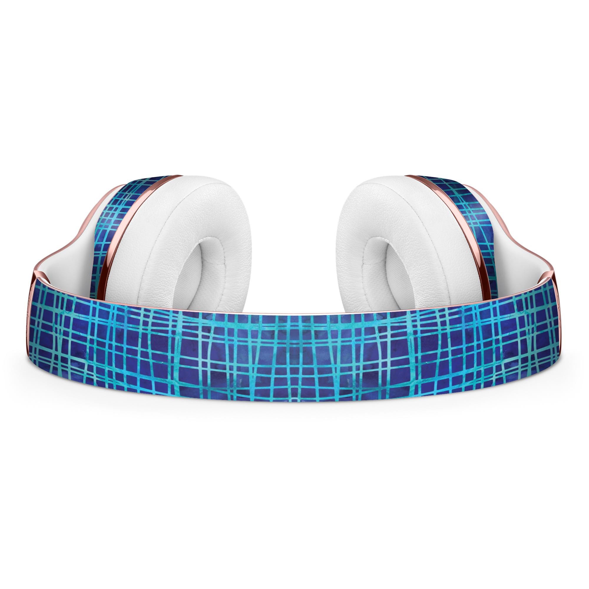 Blue Watercolor Cross Hatch Skin Kit for Beats by Dre Solo 3 Wireless Headphones, showcasing vibrant colors and precise cut.