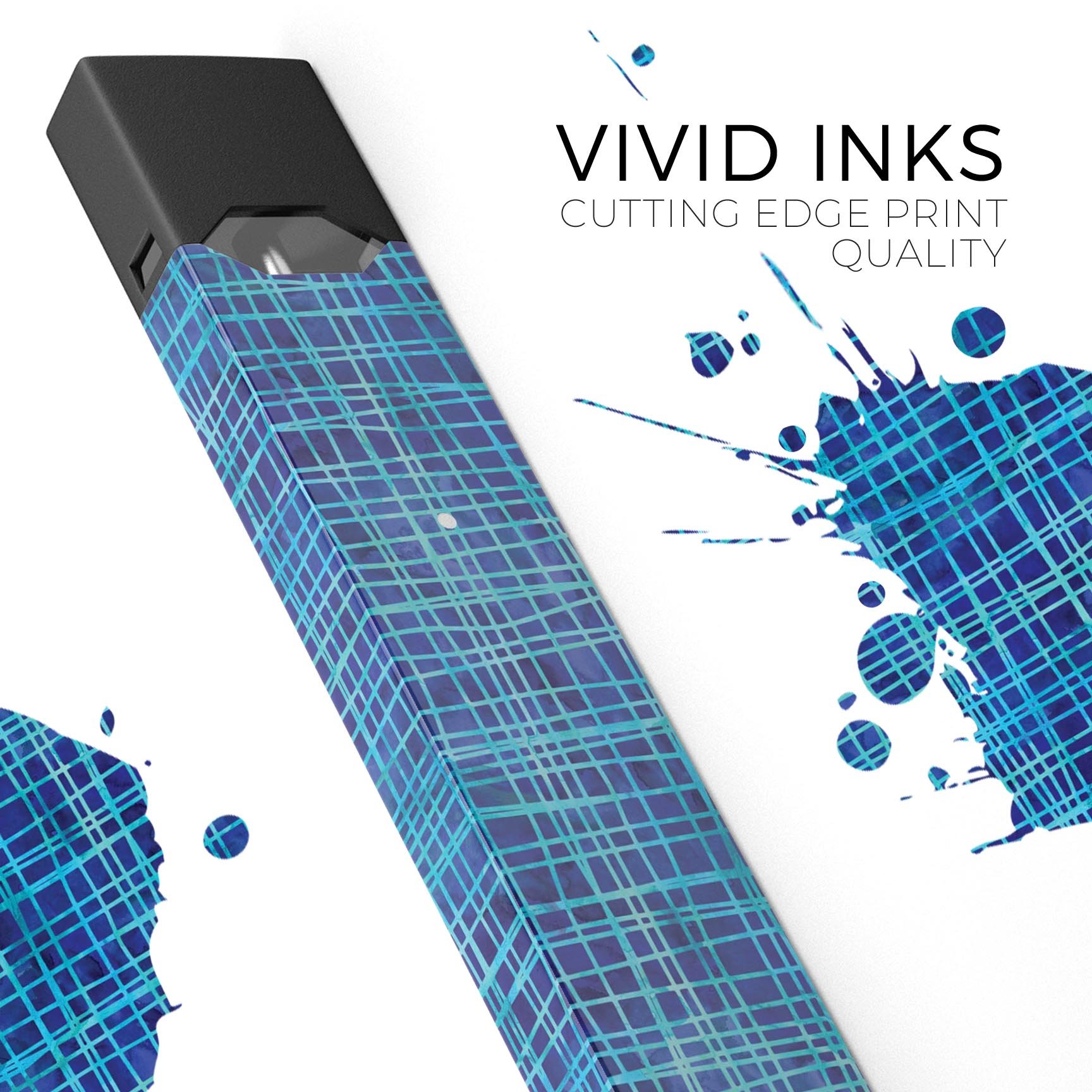 Blue Watercolor Cross Hatch skin wrap for JUUL vaping device, showcasing vibrant colors and a stylish design.