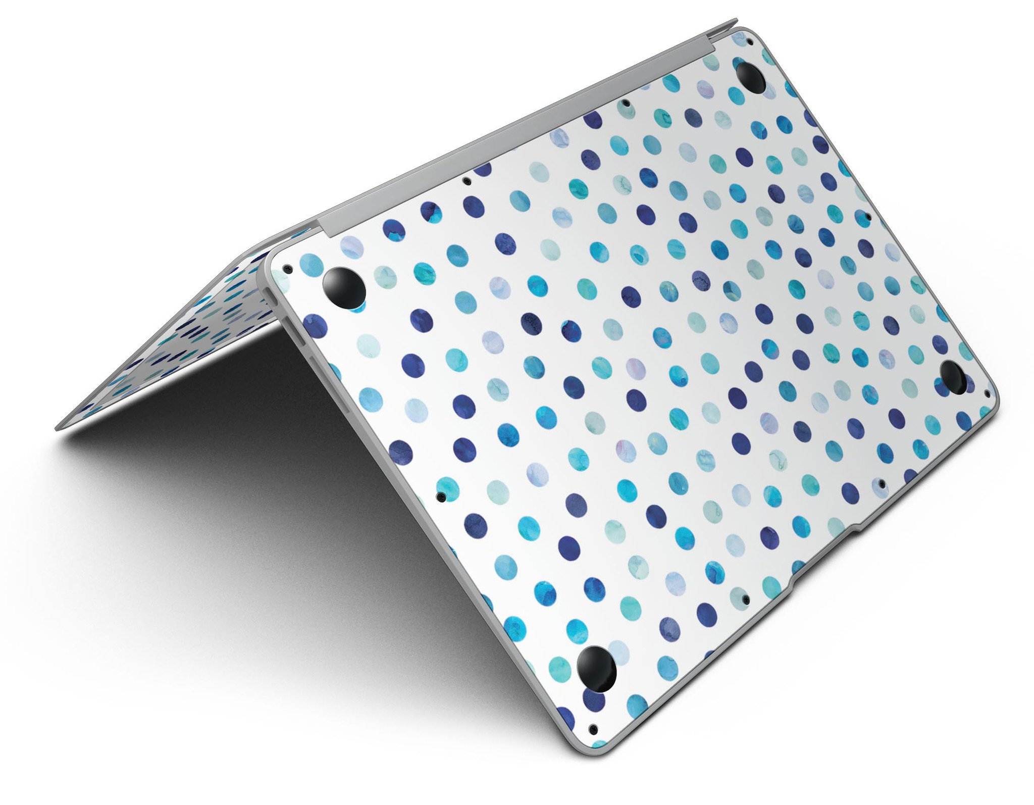 Blue Watercolor Dots skin for MacBook Air, featuring a stylish design on a white background, providing protection and personalization.