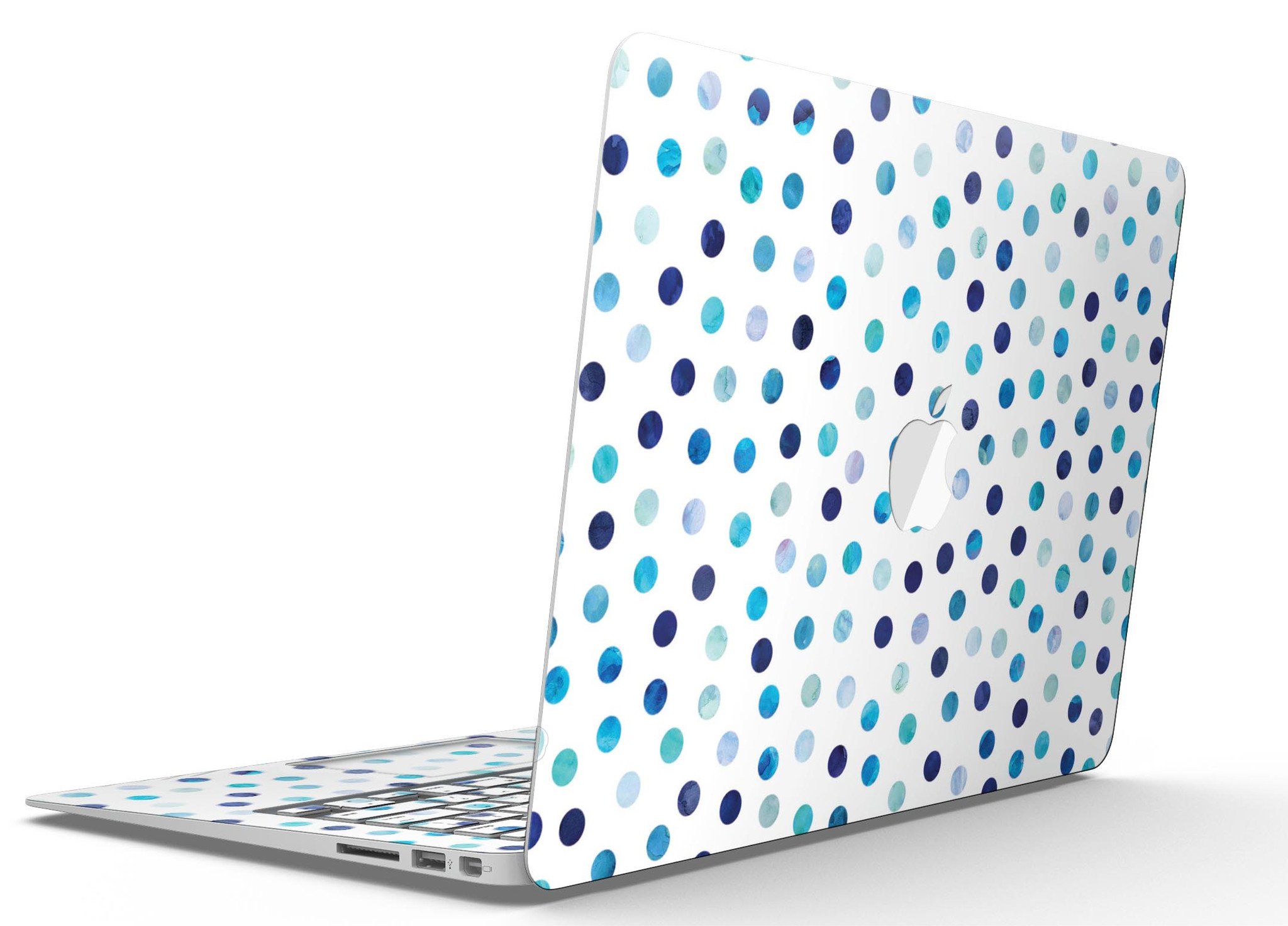 Blue Watercolor Dots skin for MacBook Air, featuring a stylish design on a white background, providing protection and personalization.