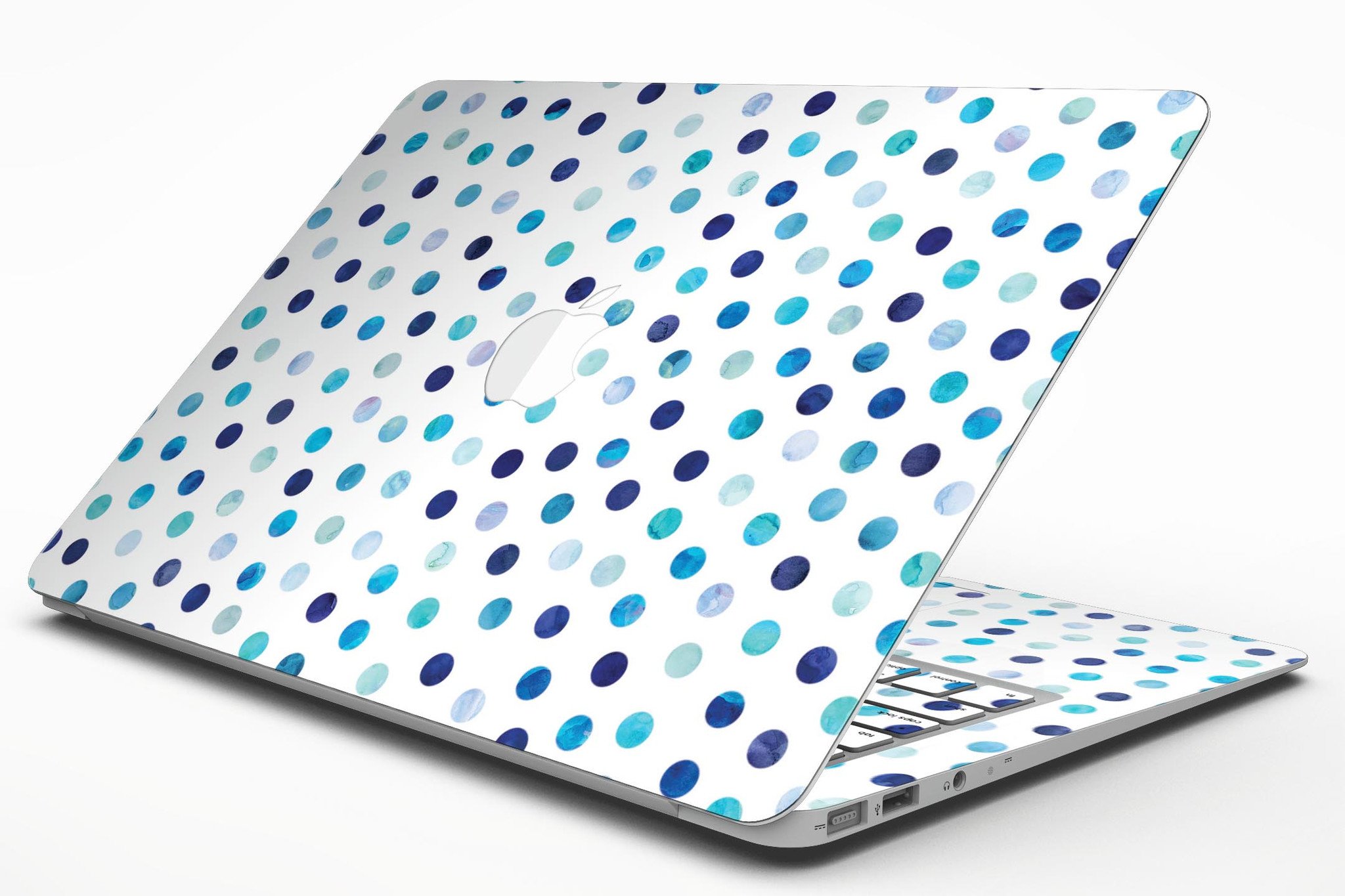 Blue Watercolor Dots skin for MacBook Air, featuring a stylish design on a white background, providing protection and personalization.