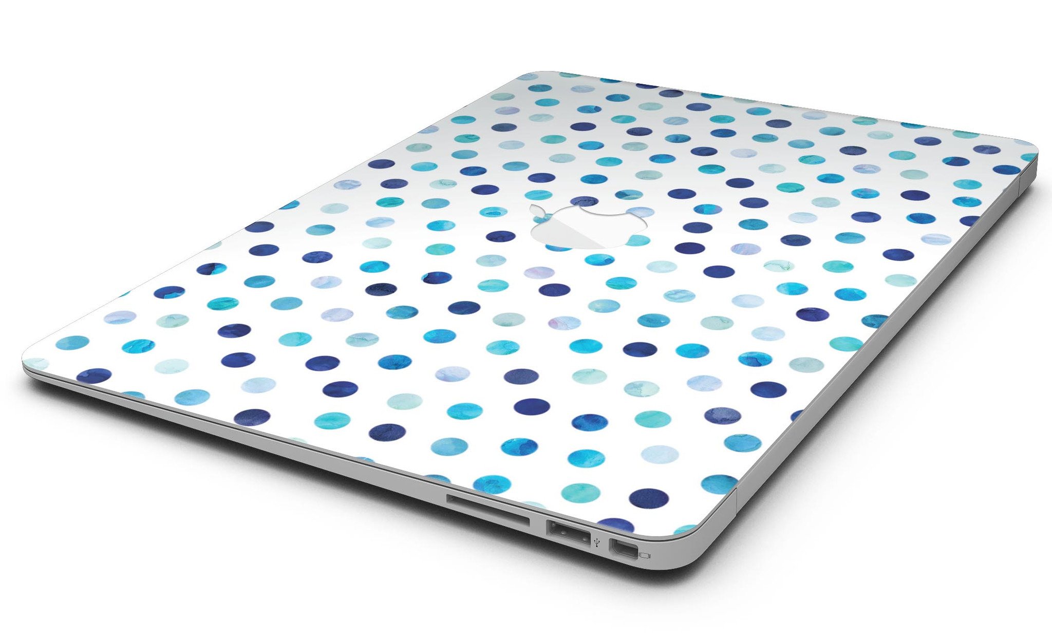 Blue Watercolor Dots skin for MacBook Air, featuring a stylish design on a white background, providing protection and personalization.