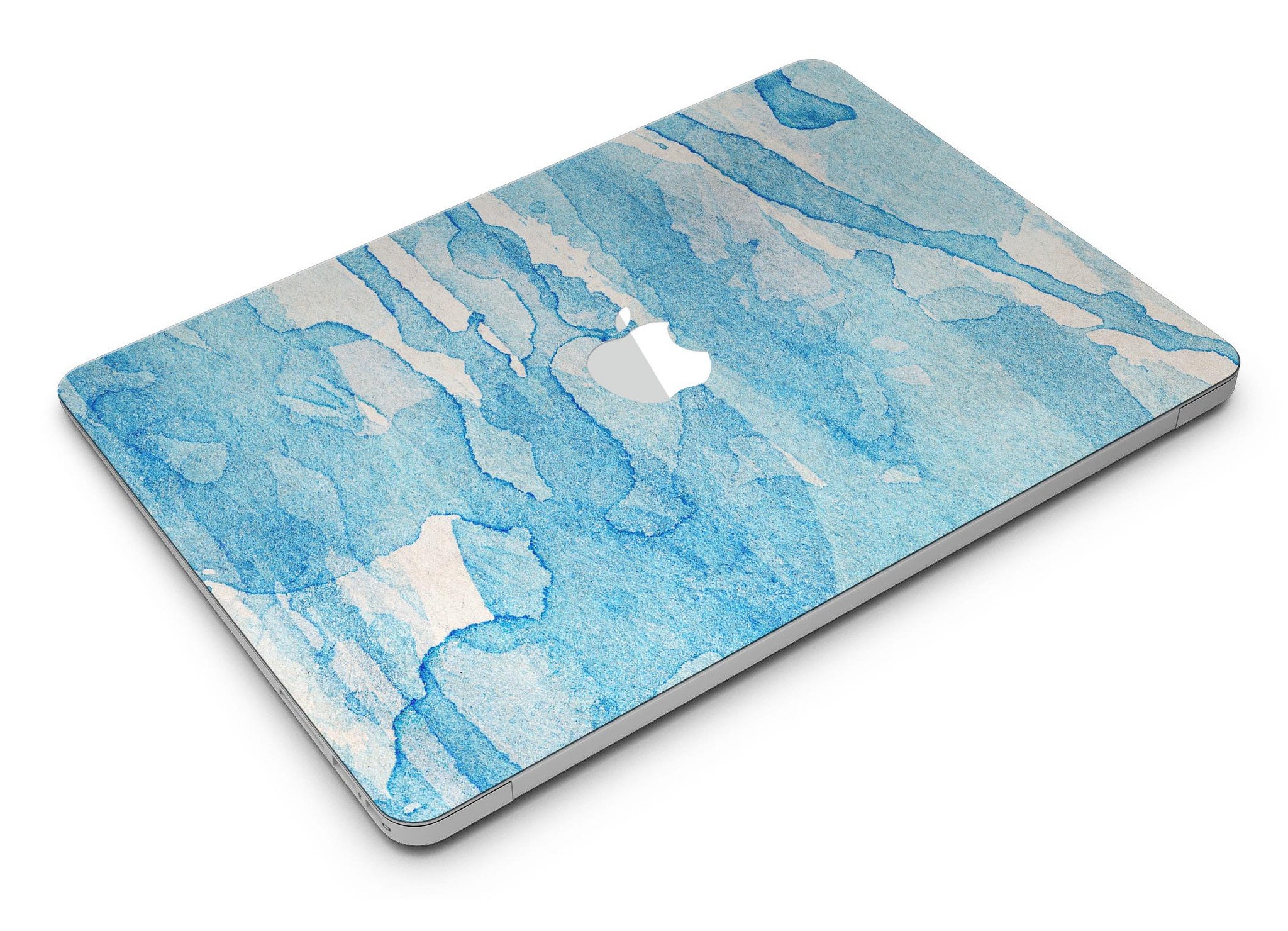 Blue Watercolor Drizzle MacBook Air Skin Kit showcasing vibrant watercolor design on premium vinyl.