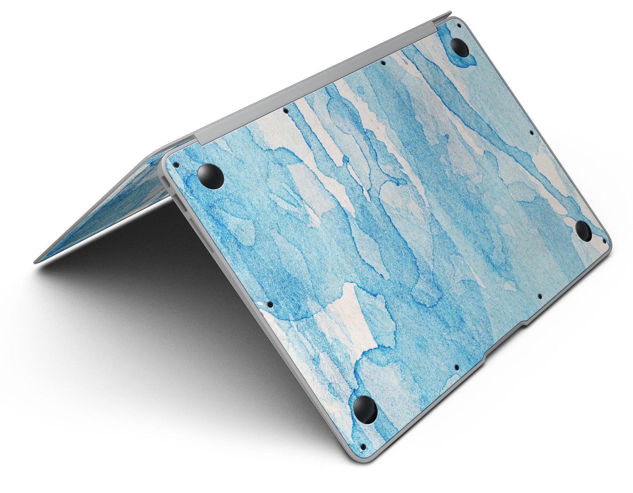 Blue Watercolor Drizzle MacBook Air Skin Kit showcasing vibrant watercolor design on premium vinyl.