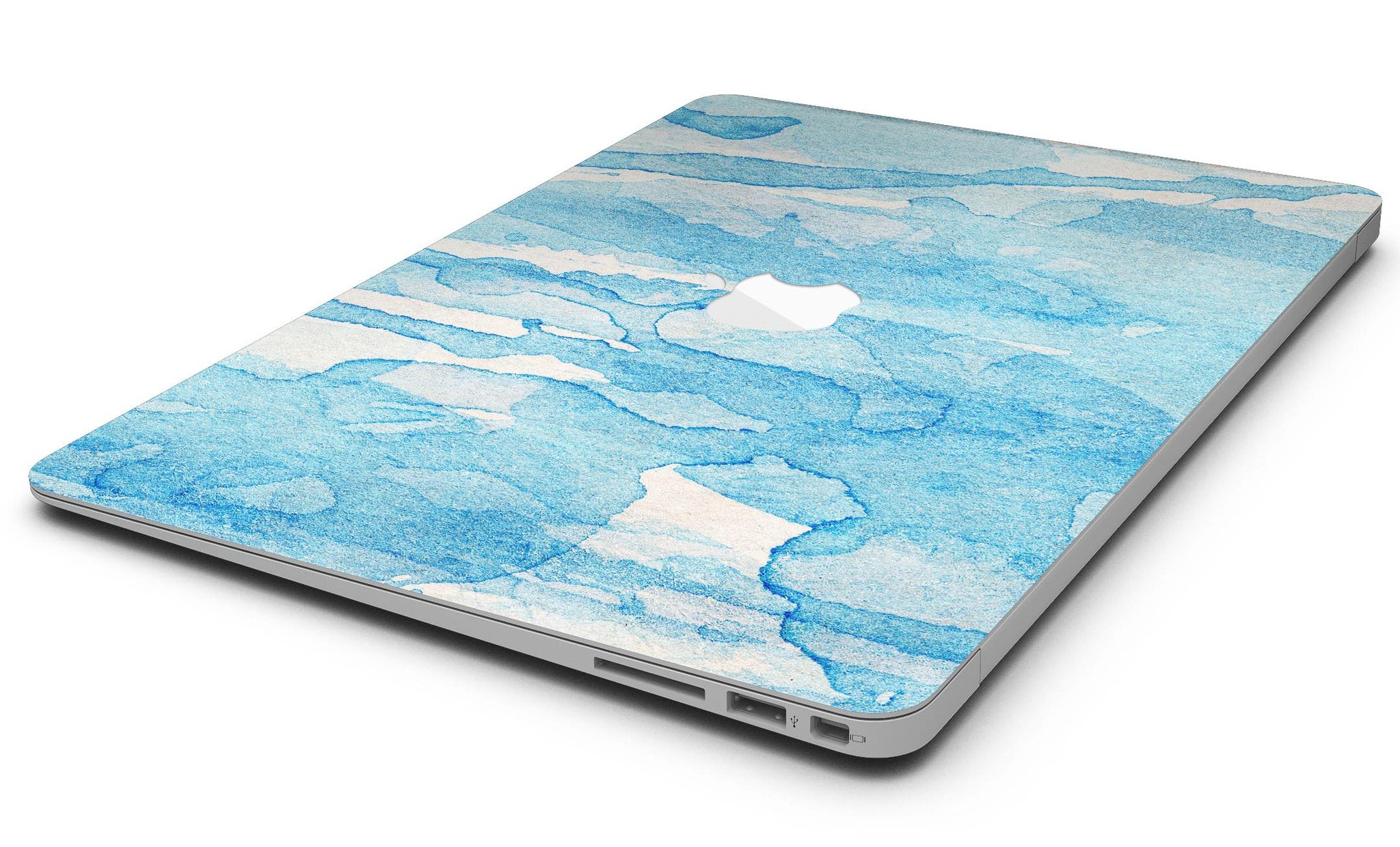 Blue Watercolor Drizzle MacBook Air Skin Kit showcasing vibrant watercolor design on premium vinyl.