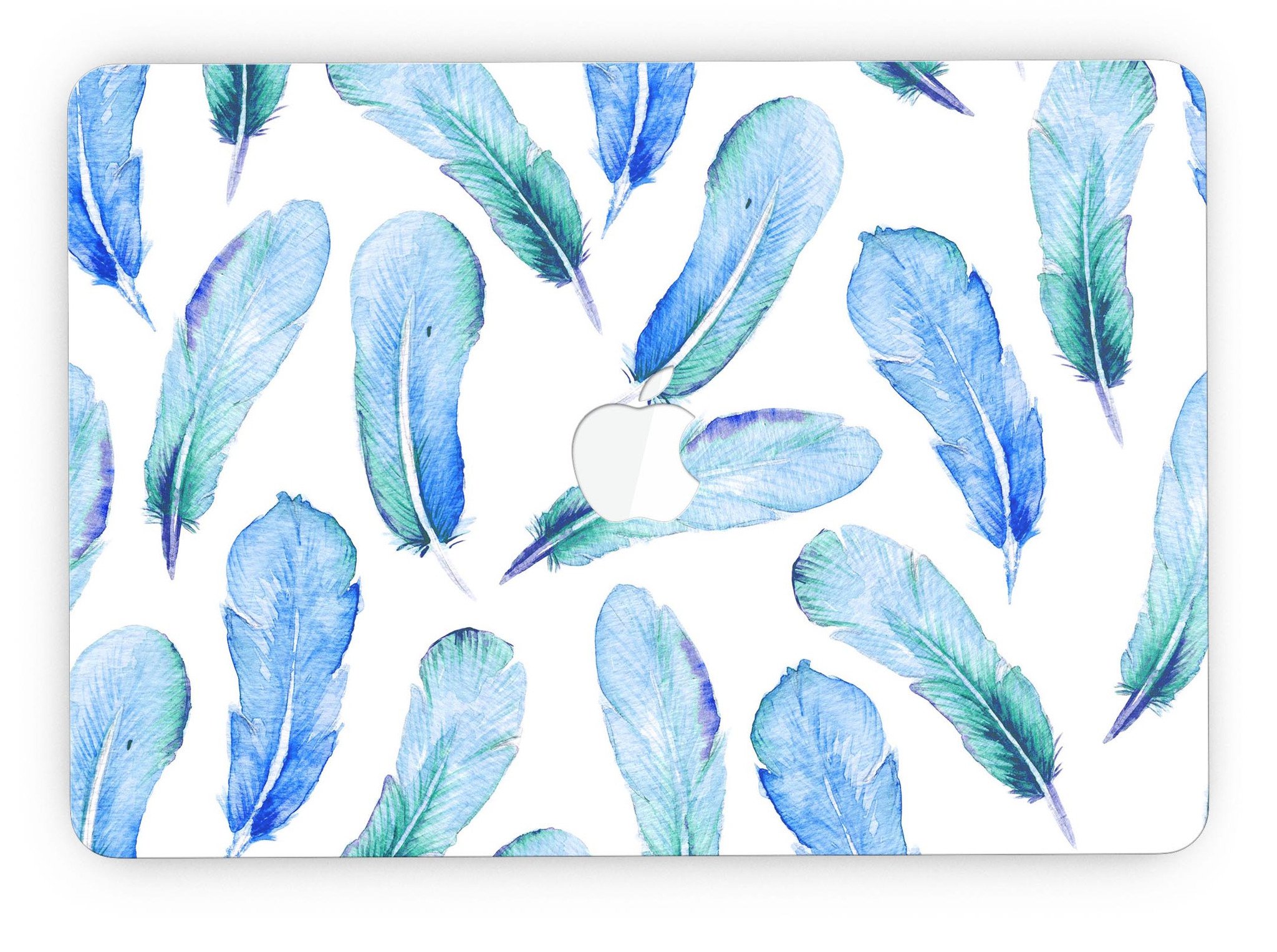 Blue Watercolor Feather Pattern skin for MacBook Pro with Retina Display, showcasing vibrant colors and intricate feather design.