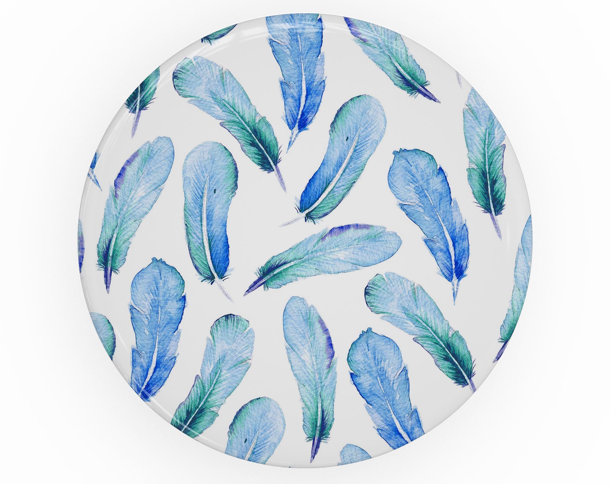 Blue Watercolor Feather Pattern Skin Kit for PopSockets, featuring vibrant colors and intricate feather designs on premium vinyl.