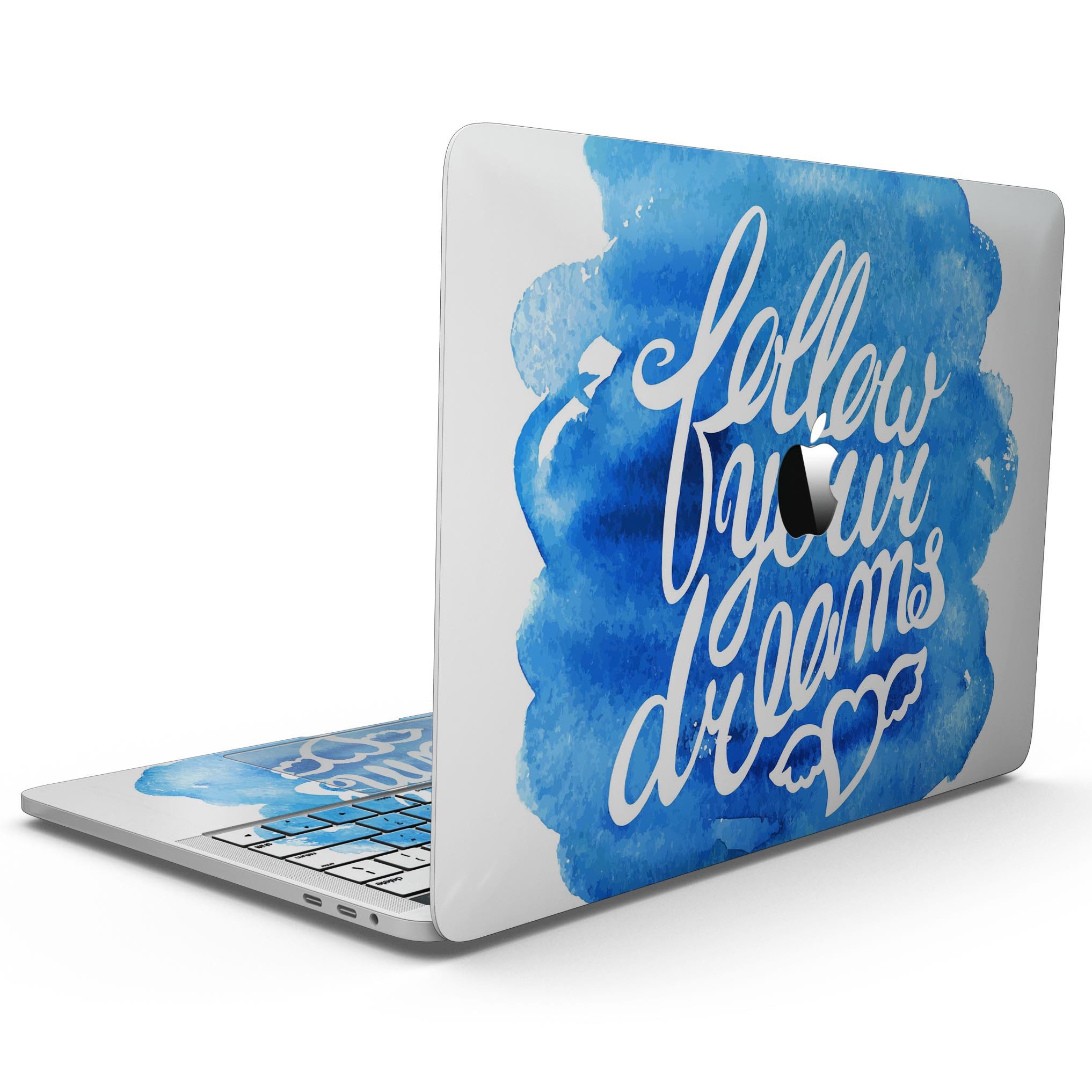 Blue WaterColor skin for 13" MacBook Pro without Touch Bar, showcasing vibrant colors and artistic design.