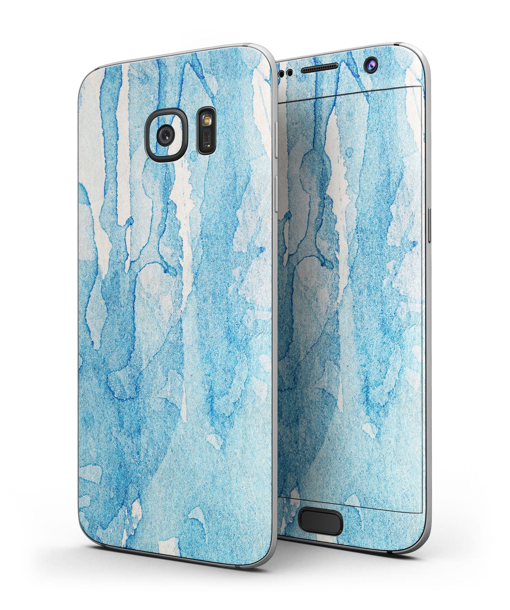 Blue WaterColor Follow Your Dreams Skin-Kit for Samsung Galaxy S7 and S7 Edge, showcasing vibrant colors and premium vinyl material.