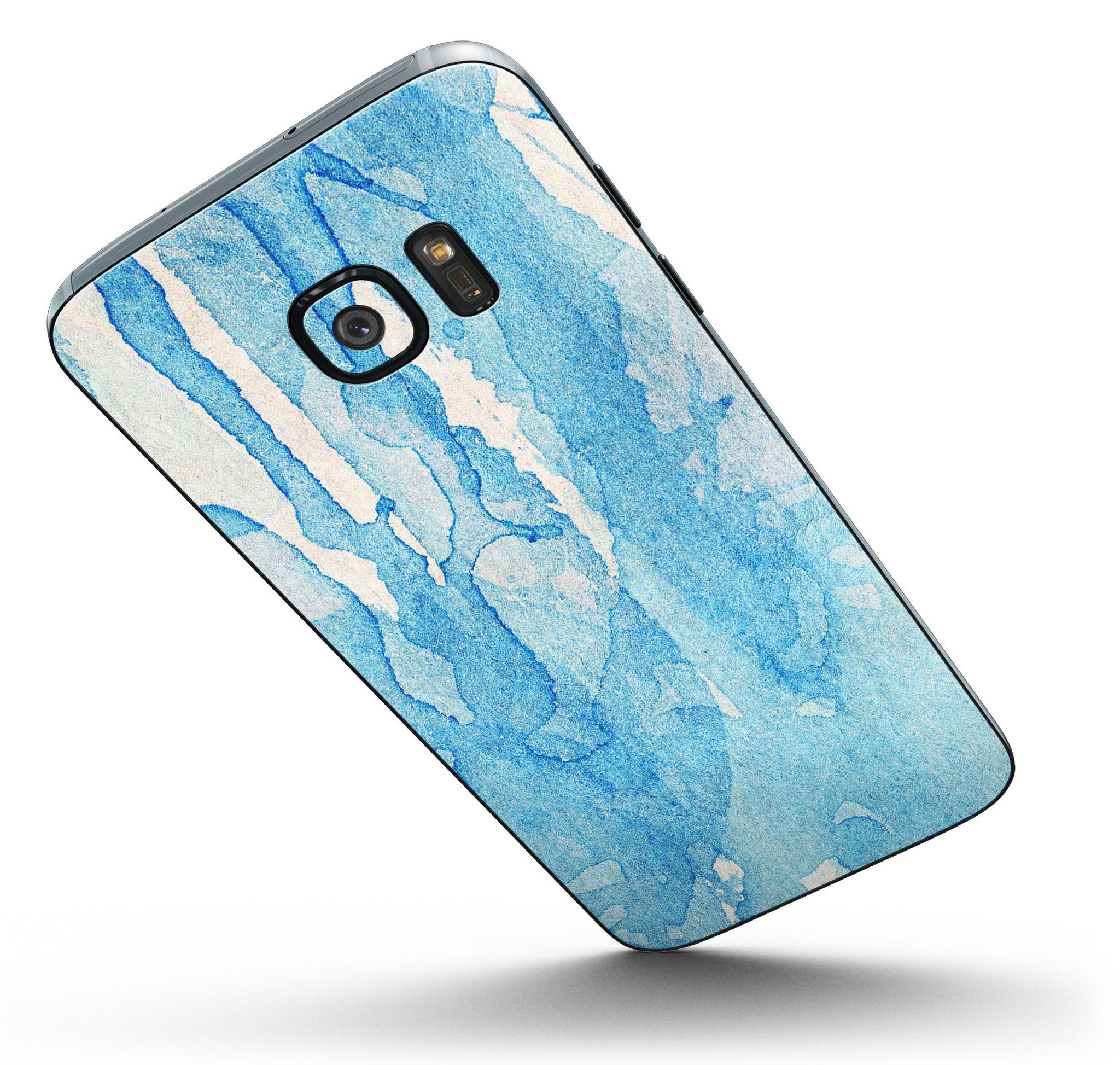 Blue WaterColor Follow Your Dreams Skin-Kit for Samsung Galaxy S7 and S7 Edge, showcasing vibrant colors and premium vinyl material.