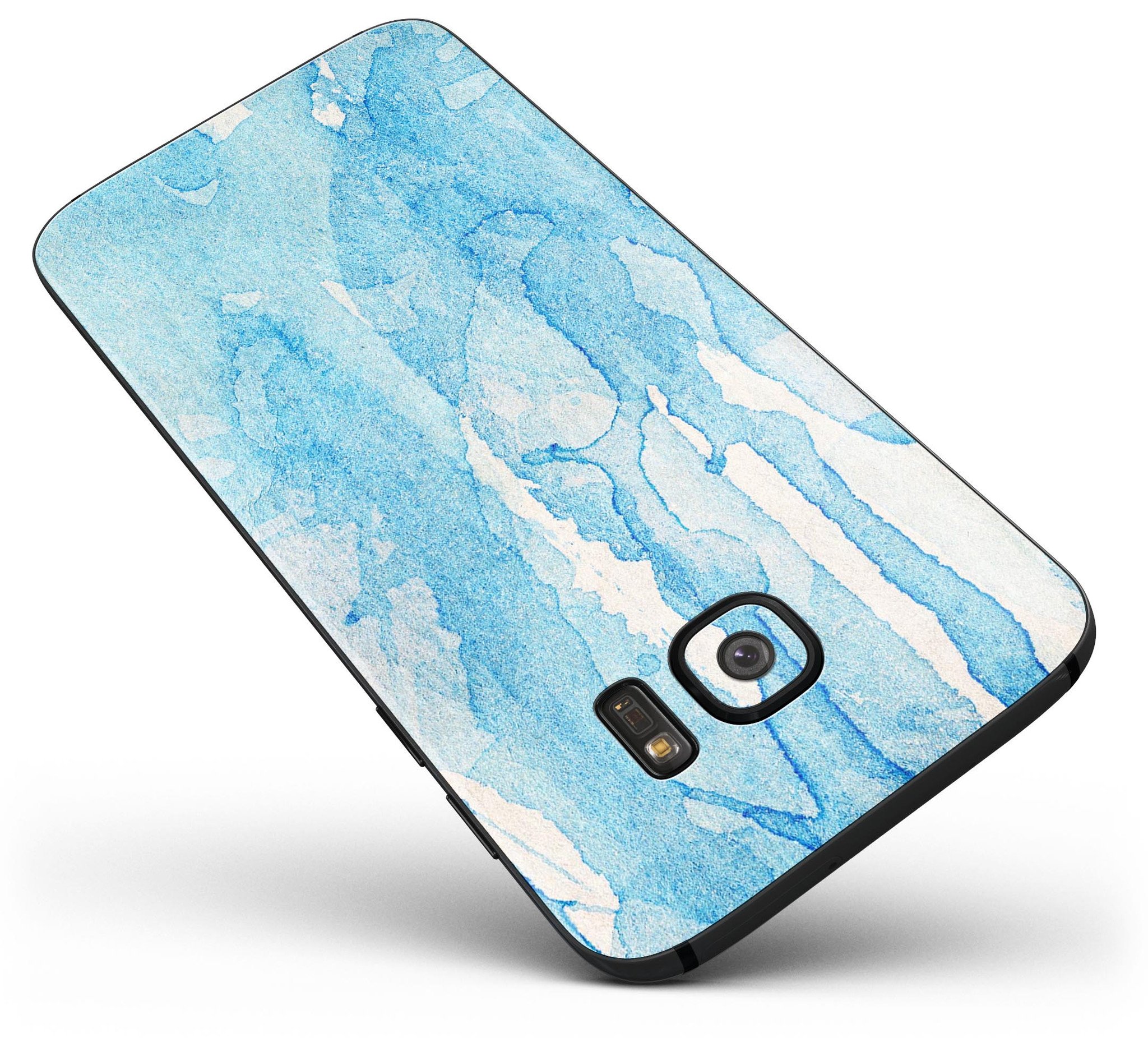 Blue WaterColor Follow Your Dreams Skin-Kit for Samsung Galaxy S7 and S7 Edge, showcasing vibrant colors and premium vinyl material.
