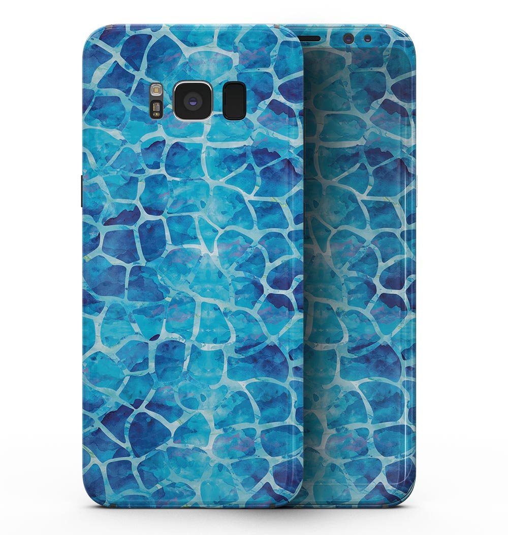 Samsung Galaxy S8 with a blue watercolor giraffe pattern skin, showcasing vibrant colors and a sleek design.