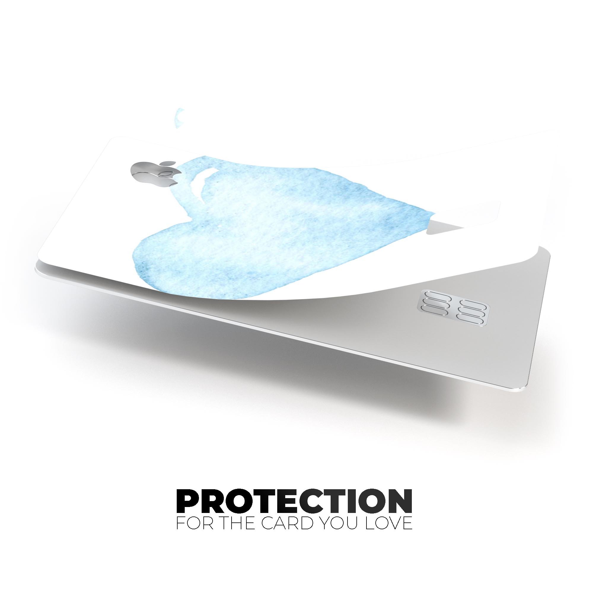 Blue Watercolor Heart decal skin for Apple Card, showcasing vibrant colors and premium vinyl material.