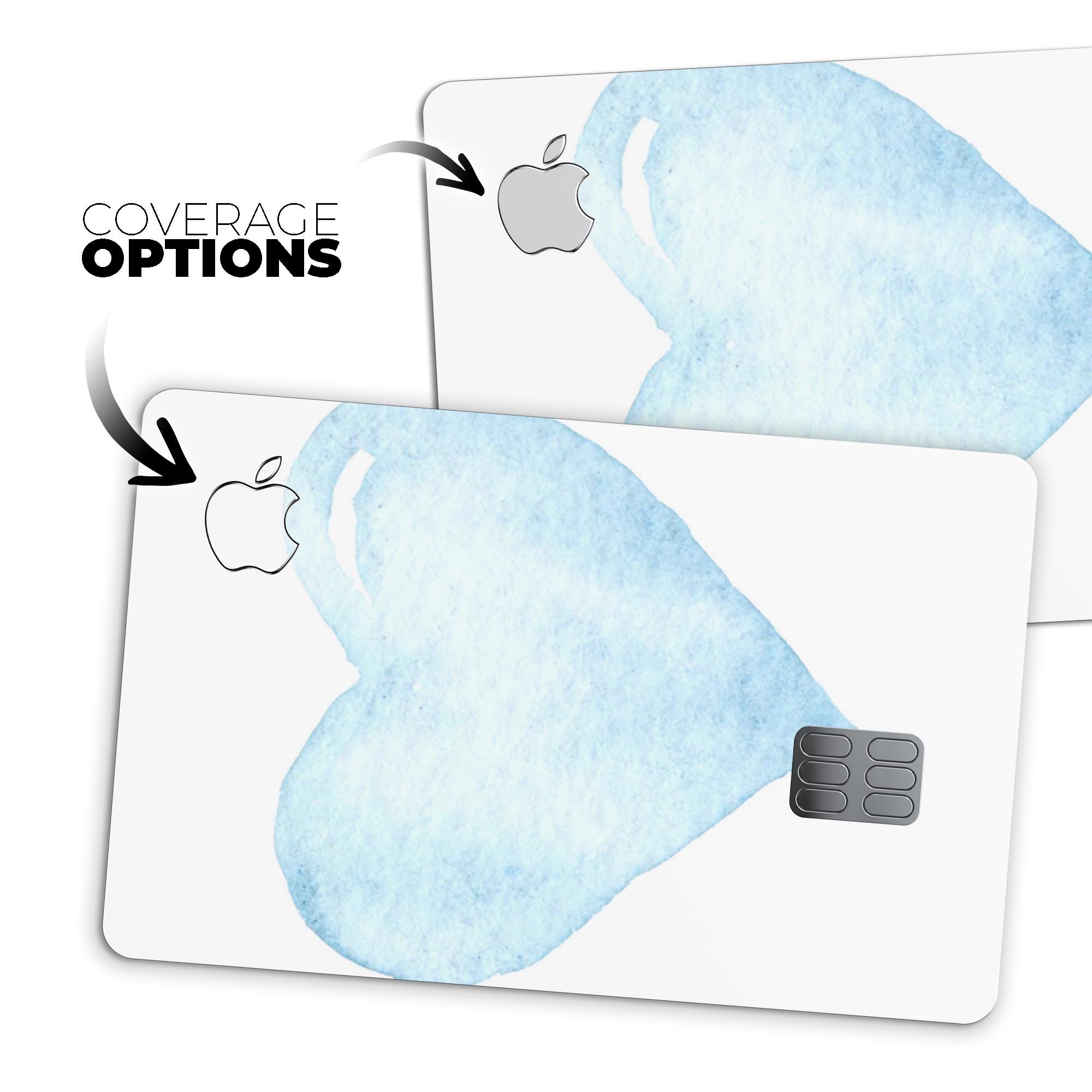 Blue Watercolor Heart decal skin for Apple Card, showcasing vibrant colors and premium vinyl material.