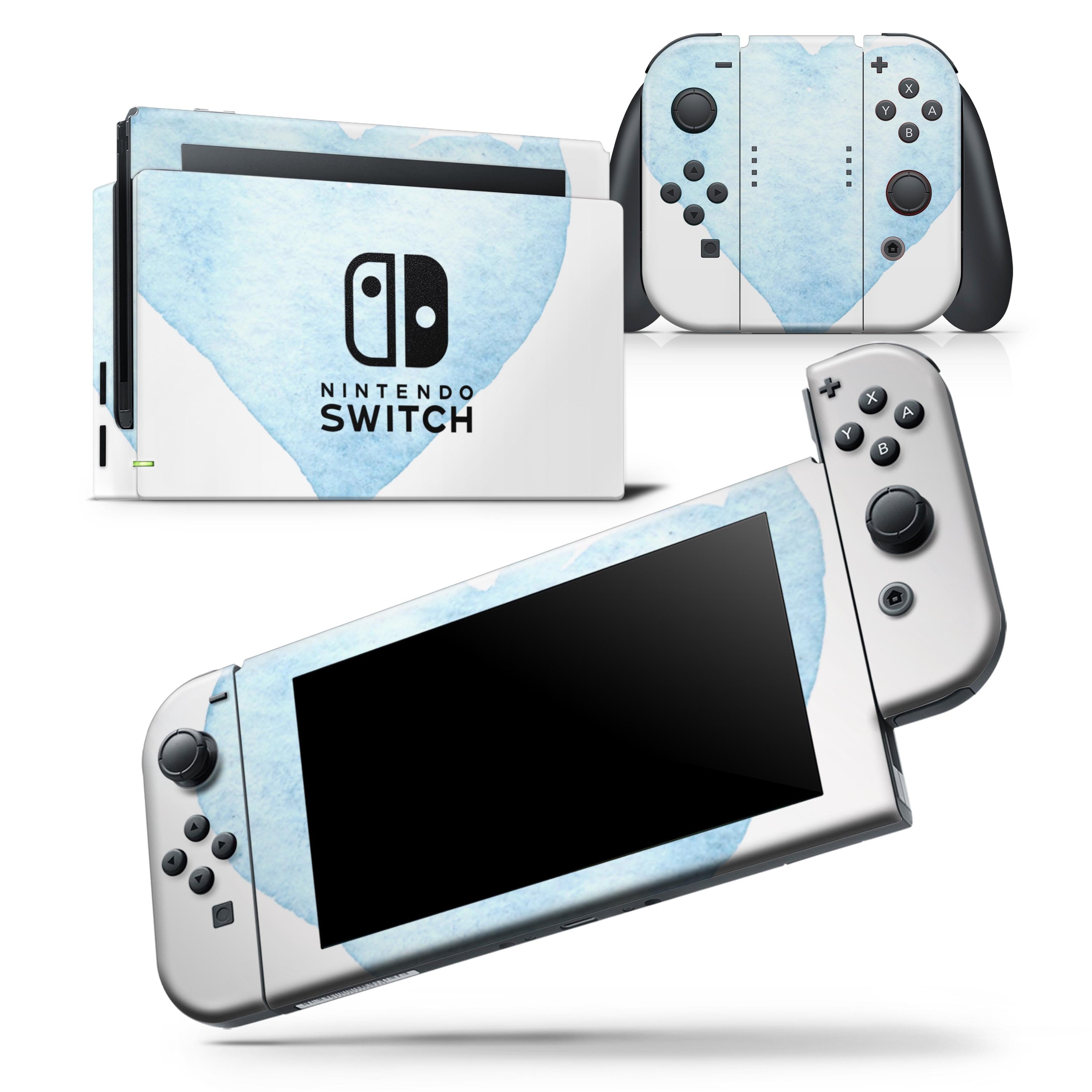 Blue Watercolor Heart skin wrap decal for Nintendo Switch Lite, showcasing vibrant colors and a unique design.