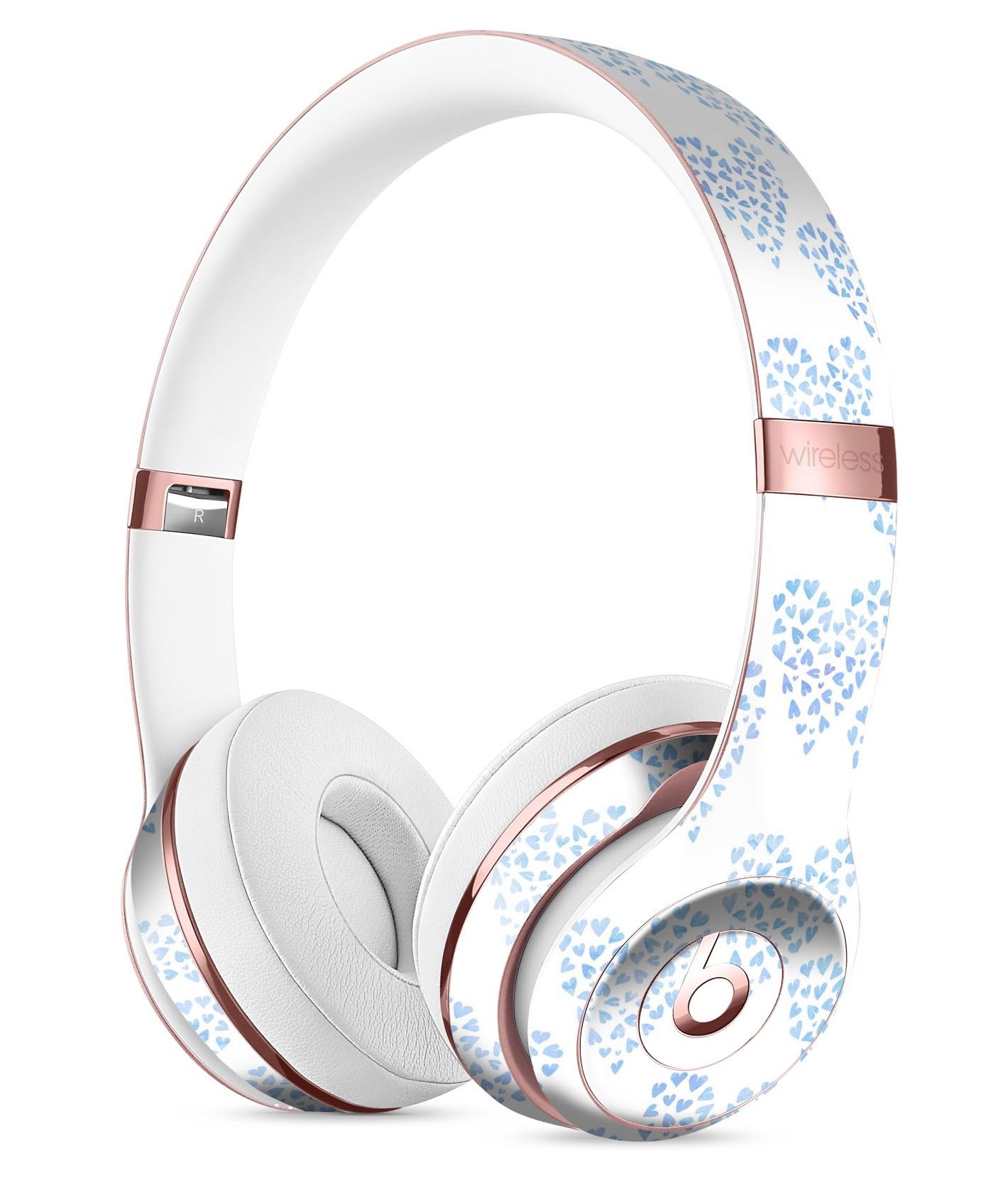 Blue Watercolor Hearts Pattern Skin Kit for Beats by Dre Solo 3 Wireless Headphones, showcasing vibrant colors and stylish design.