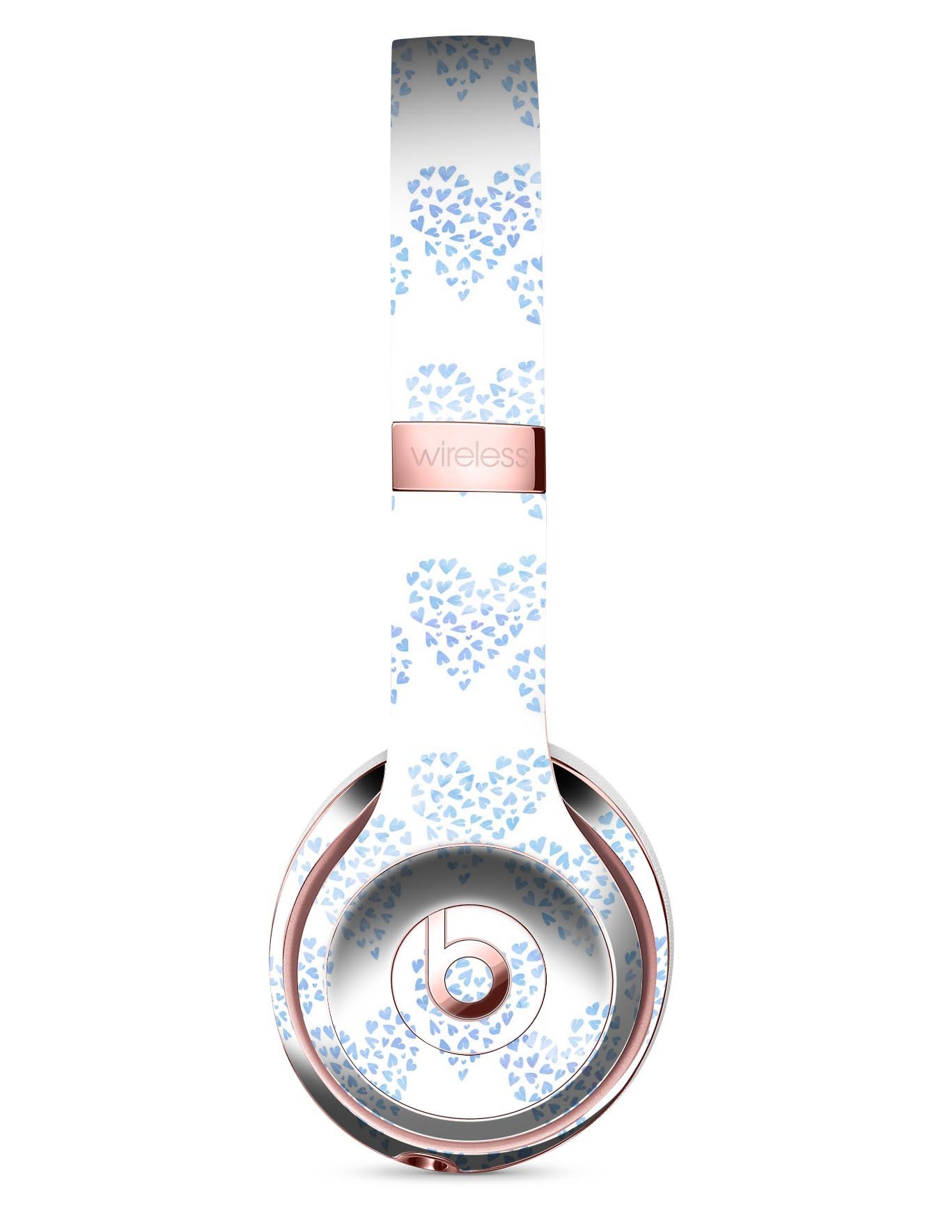 Blue Watercolor Hearts Pattern Skin Kit for Beats by Dre Solo 3 Wireless Headphones, showcasing vibrant colors and stylish design.