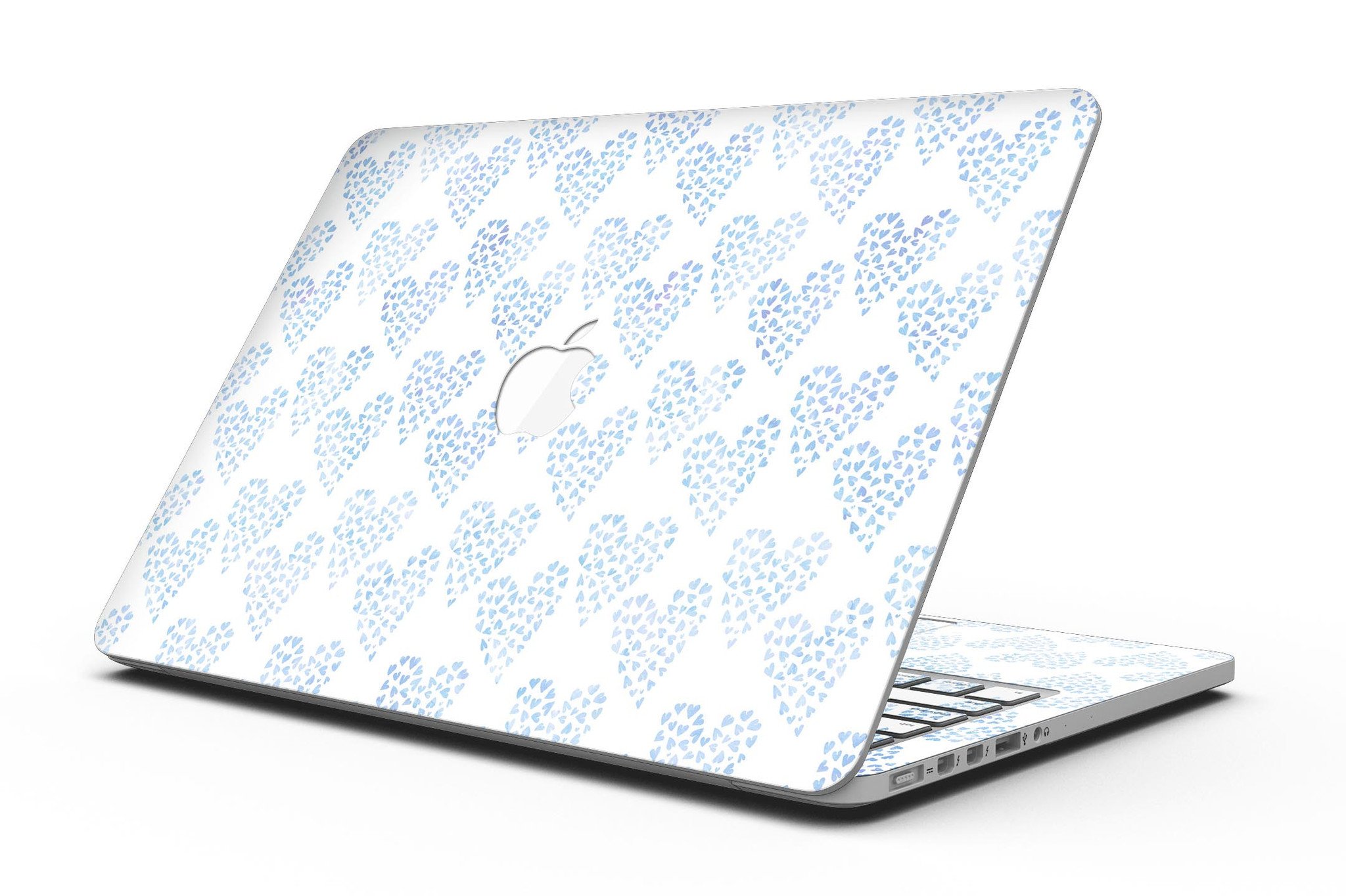 Blue Watercolor Hearts Pattern skin for MacBook Pro with Retina Display, showcasing vibrant heart designs on a sleek vinyl surface.