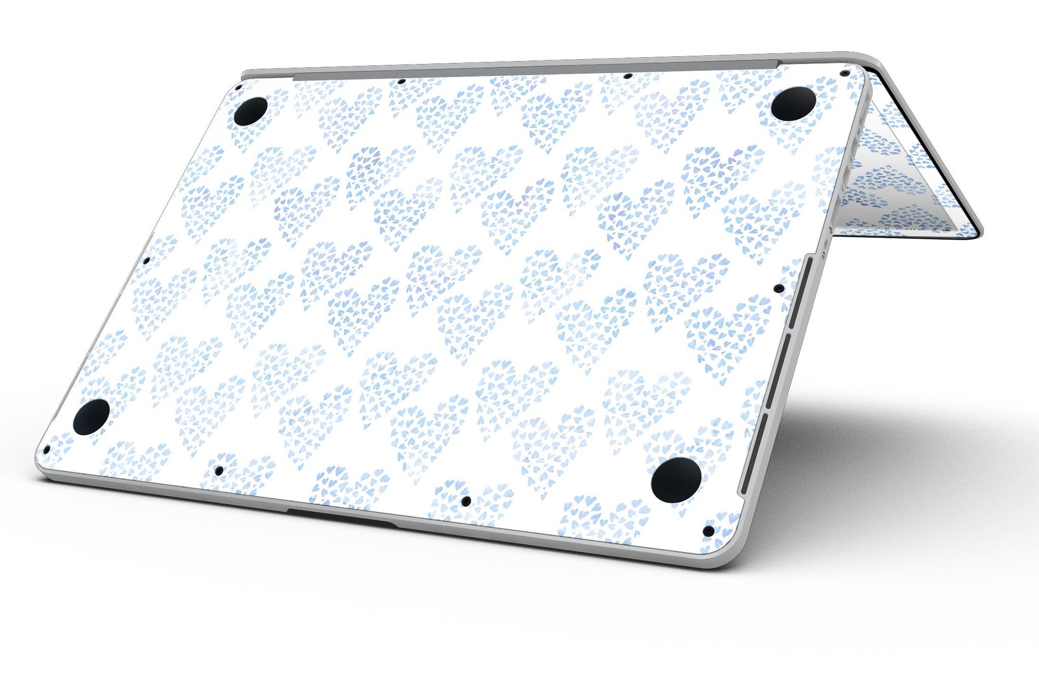 Blue Watercolor Hearts Pattern skin for MacBook Pro with Retina Display, showcasing vibrant heart designs on a sleek vinyl surface.