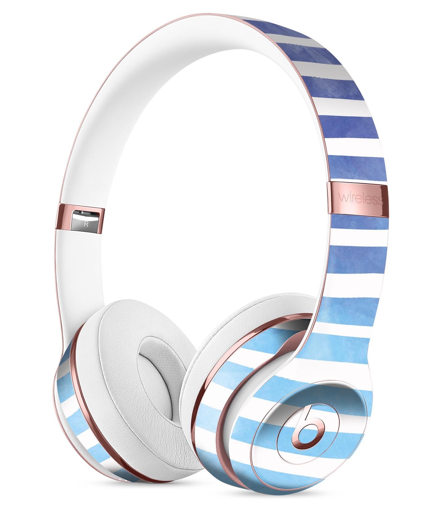 Blue WaterColor Ombre Stripes Skin Kit for Beats by Dre Solo 3 Wireless Headphones, showcasing vibrant colors and sleek design.