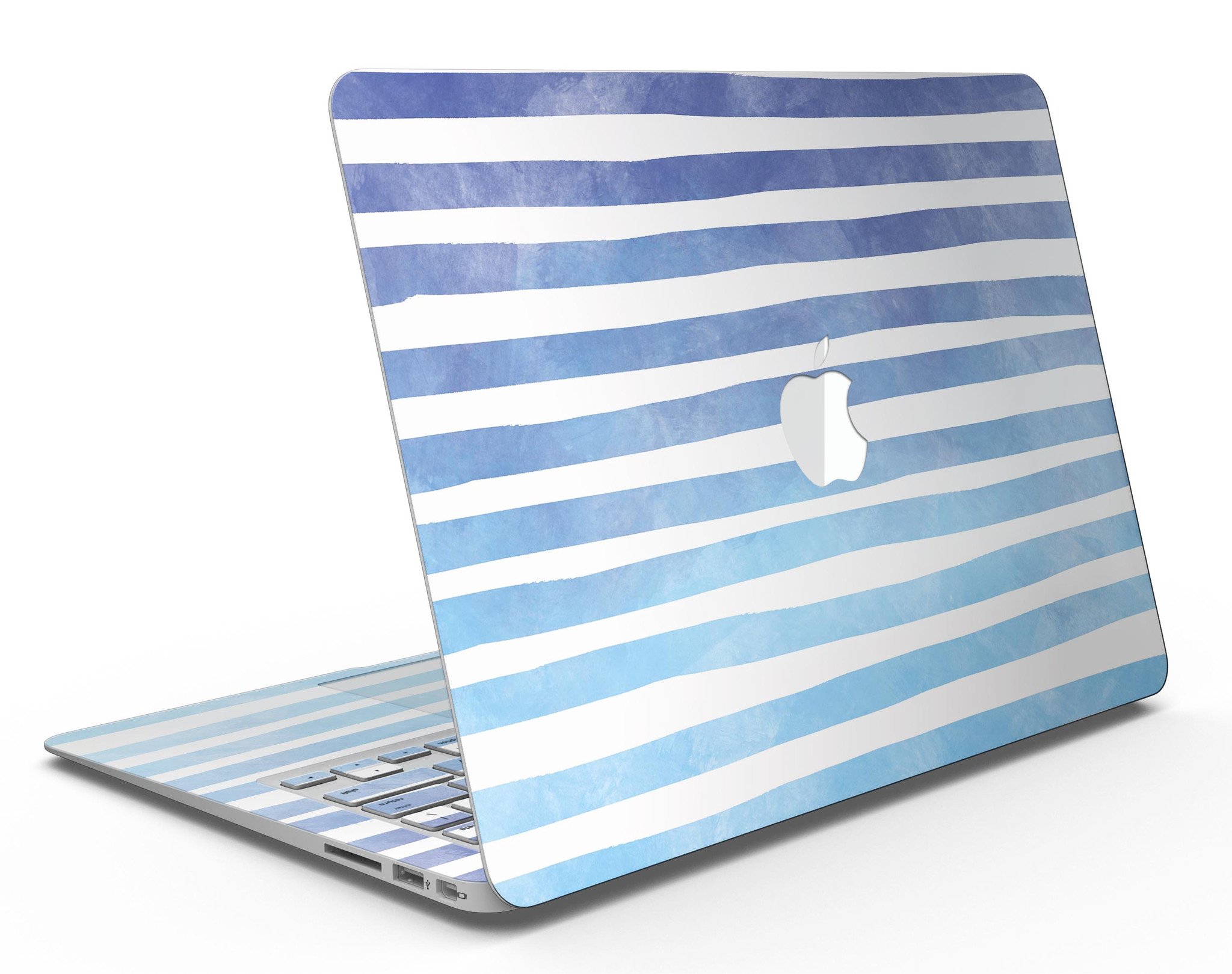 Blue WaterColor Ombre Stripes skin kit for MacBook Air, showcasing vibrant blue ombre stripes on premium vinyl.