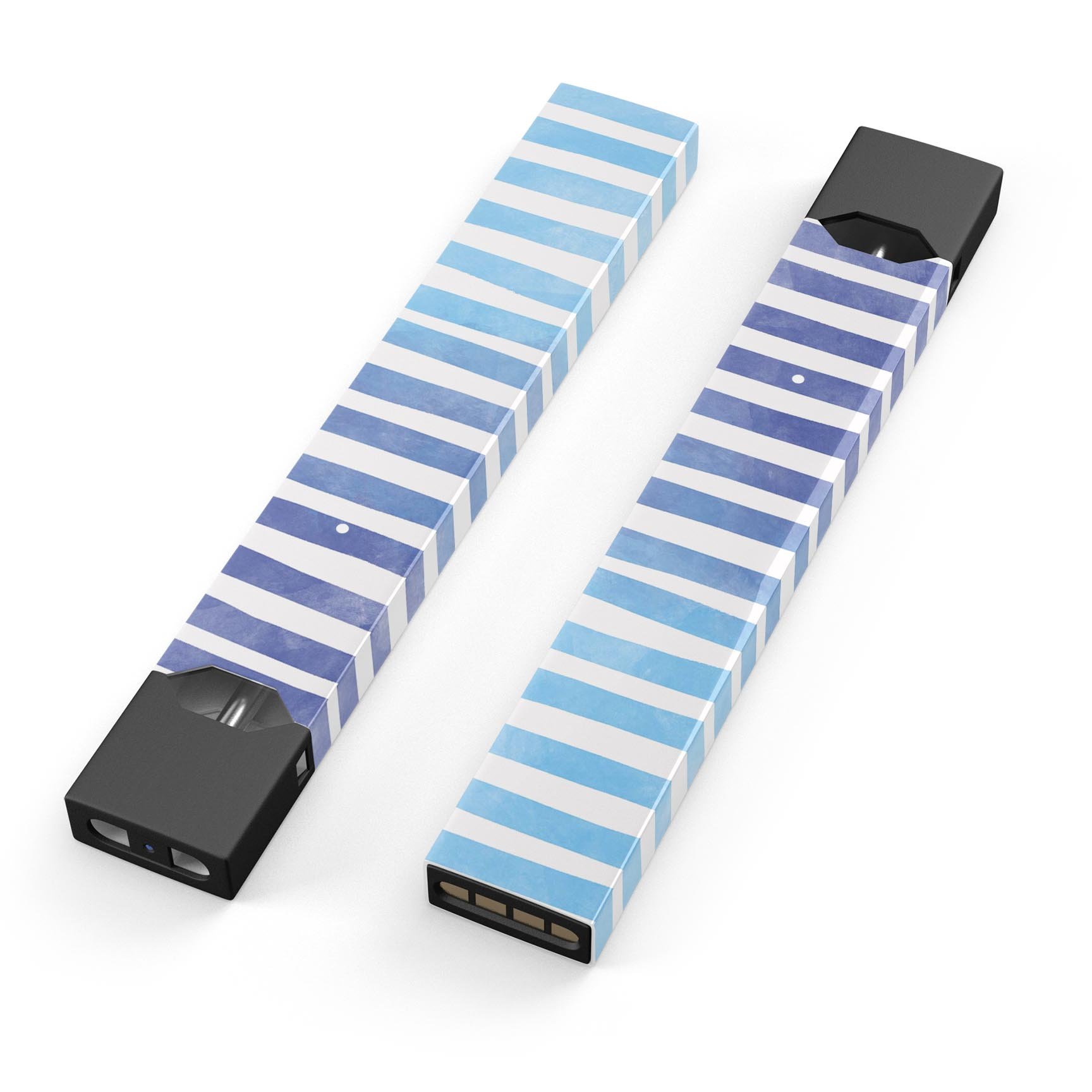 Blue WaterColor Ombre Stripes skin-wrap for JUUL device, showcasing vibrant colors and precise cut for a perfect fit.