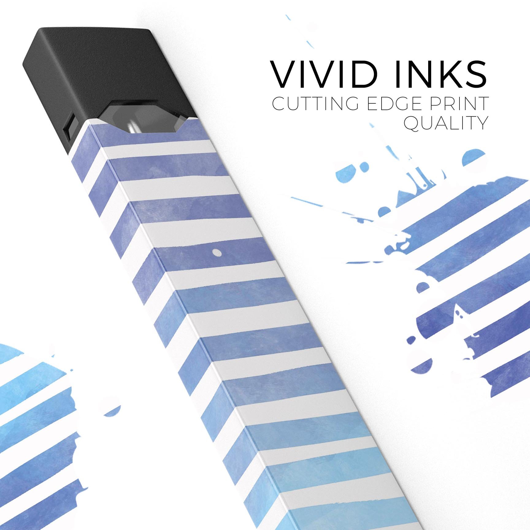 Blue WaterColor Ombre Stripes skin-wrap for JUUL device, showcasing vibrant colors and precise cut for a perfect fit.