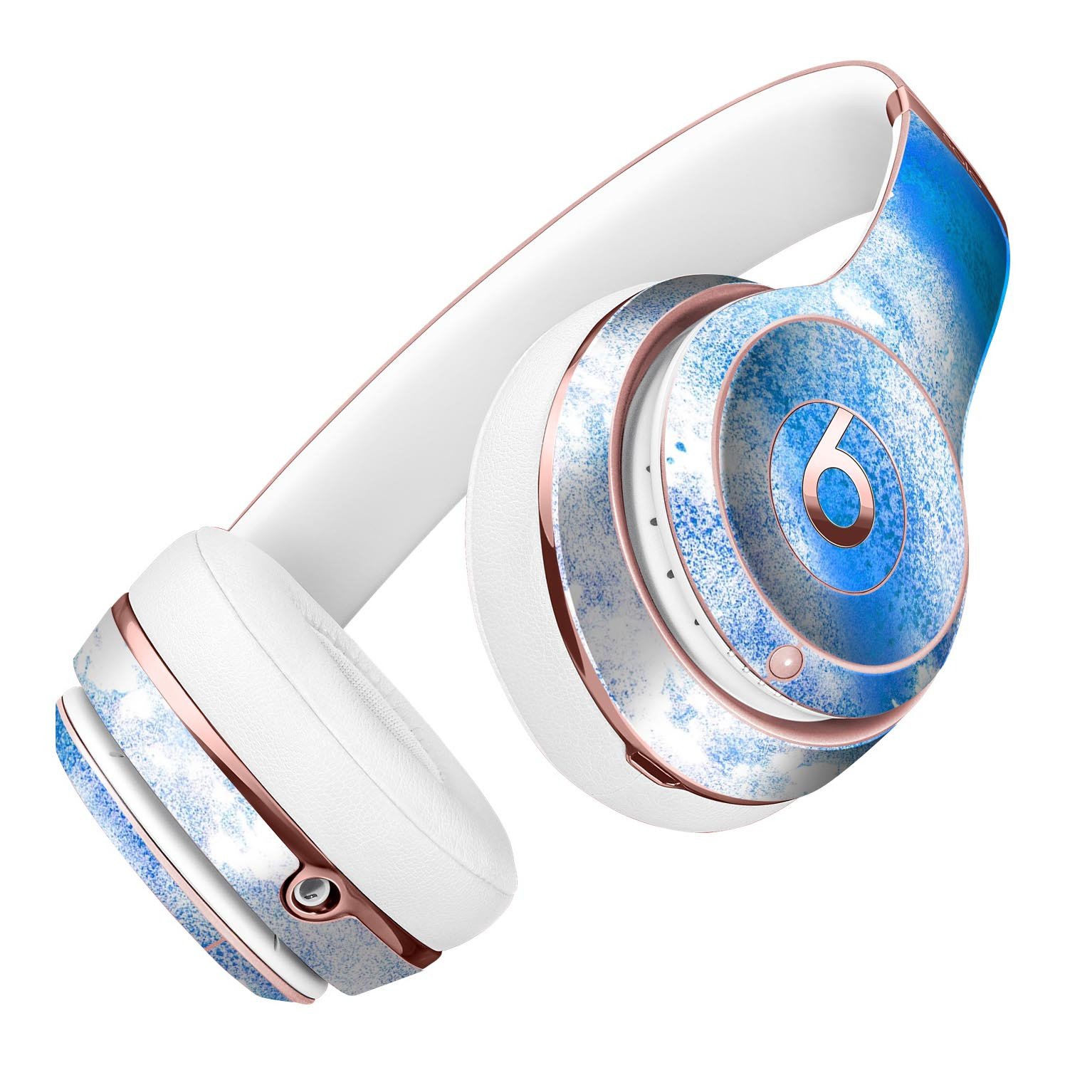Blue watercolor skin kit for Beats by Dre Solo 3 Wireless headphones, showcasing vibrant colors and a sleek design.