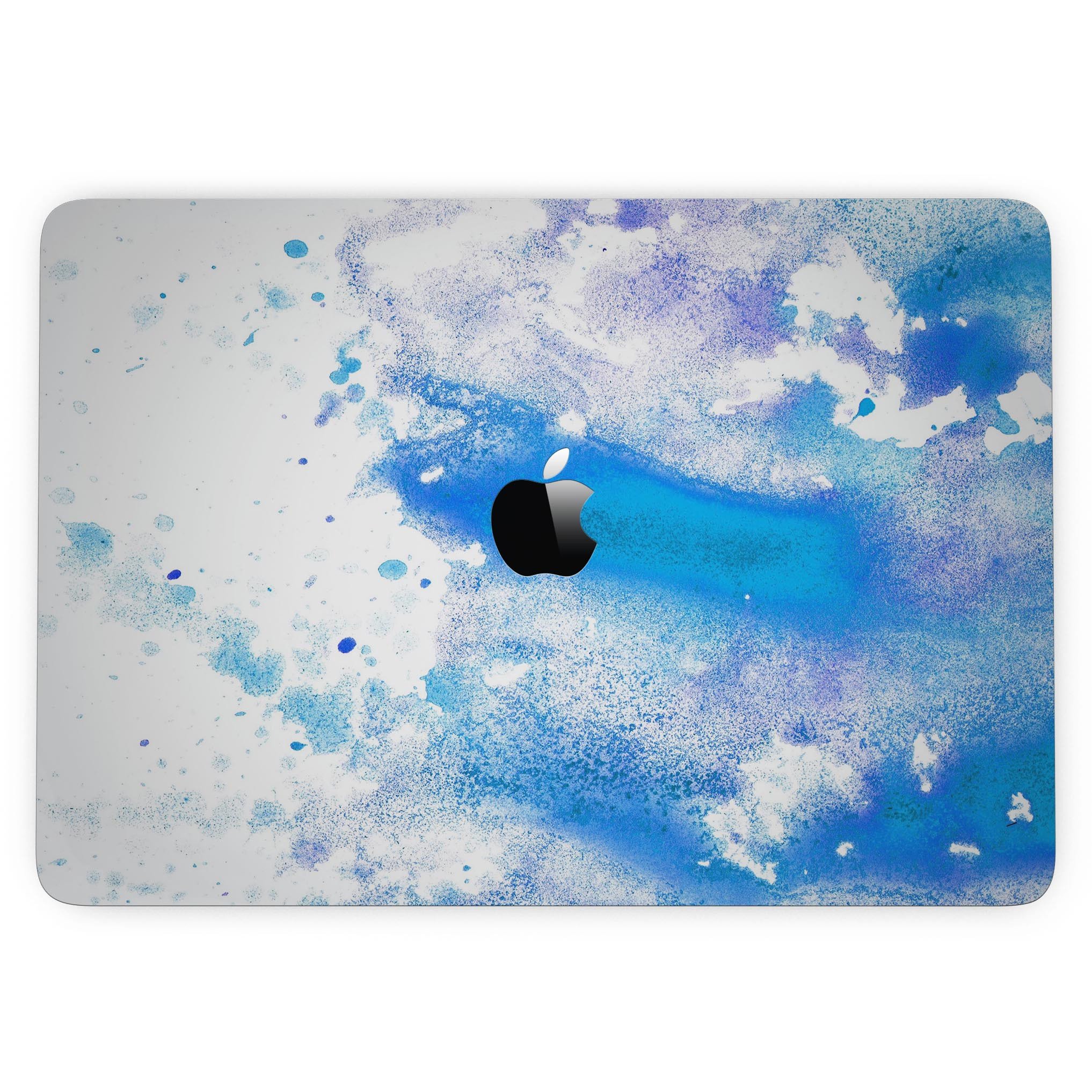 Blue watercolor skin kit for MacBook Pro with Touch Bar, showcasing vibrant colors and a sleek design.