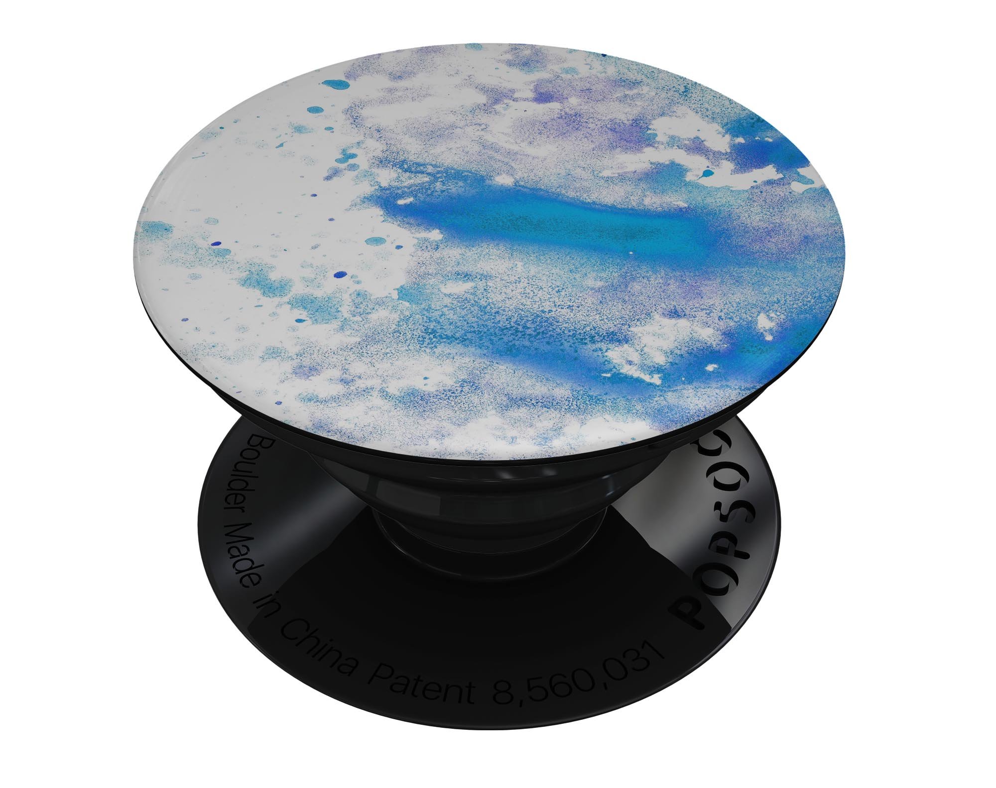 Blue watercolor design skin for PopSockets, featuring a vibrant and artistic pattern on a white background, perfect for personalizing smartphone grips.