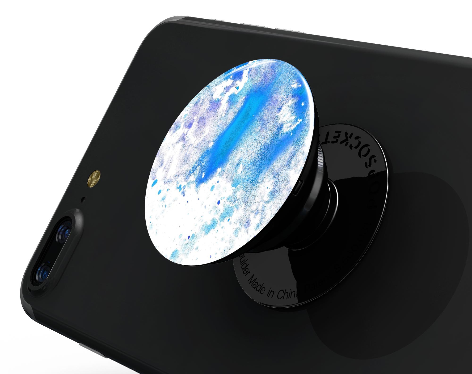 Blue watercolor design skin for PopSockets, featuring a vibrant and artistic pattern on a white background, perfect for personalizing smartphone grips.