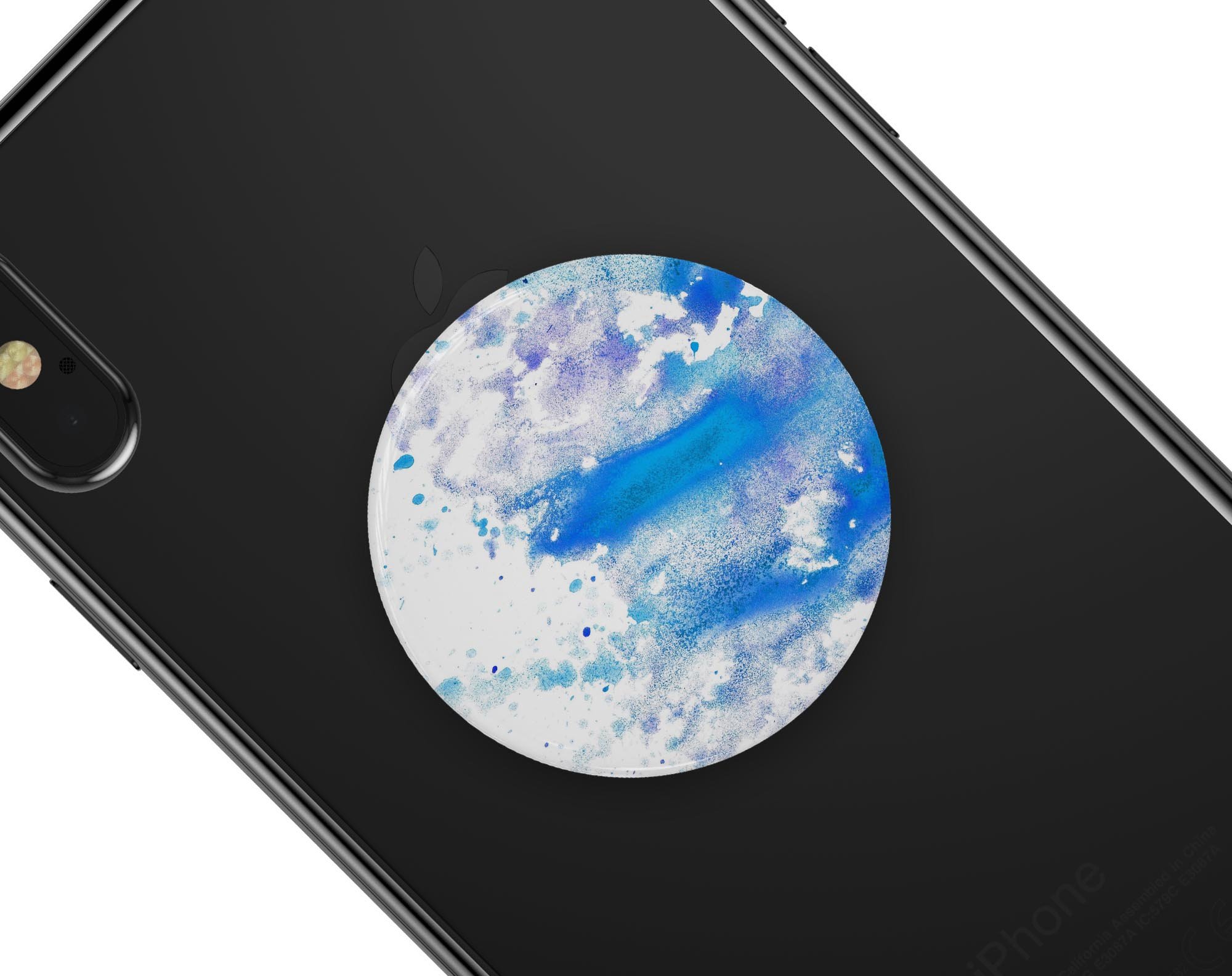 Blue watercolor design skin for PopSockets, featuring a vibrant and artistic pattern on a white background, perfect for personalizing smartphone grips.