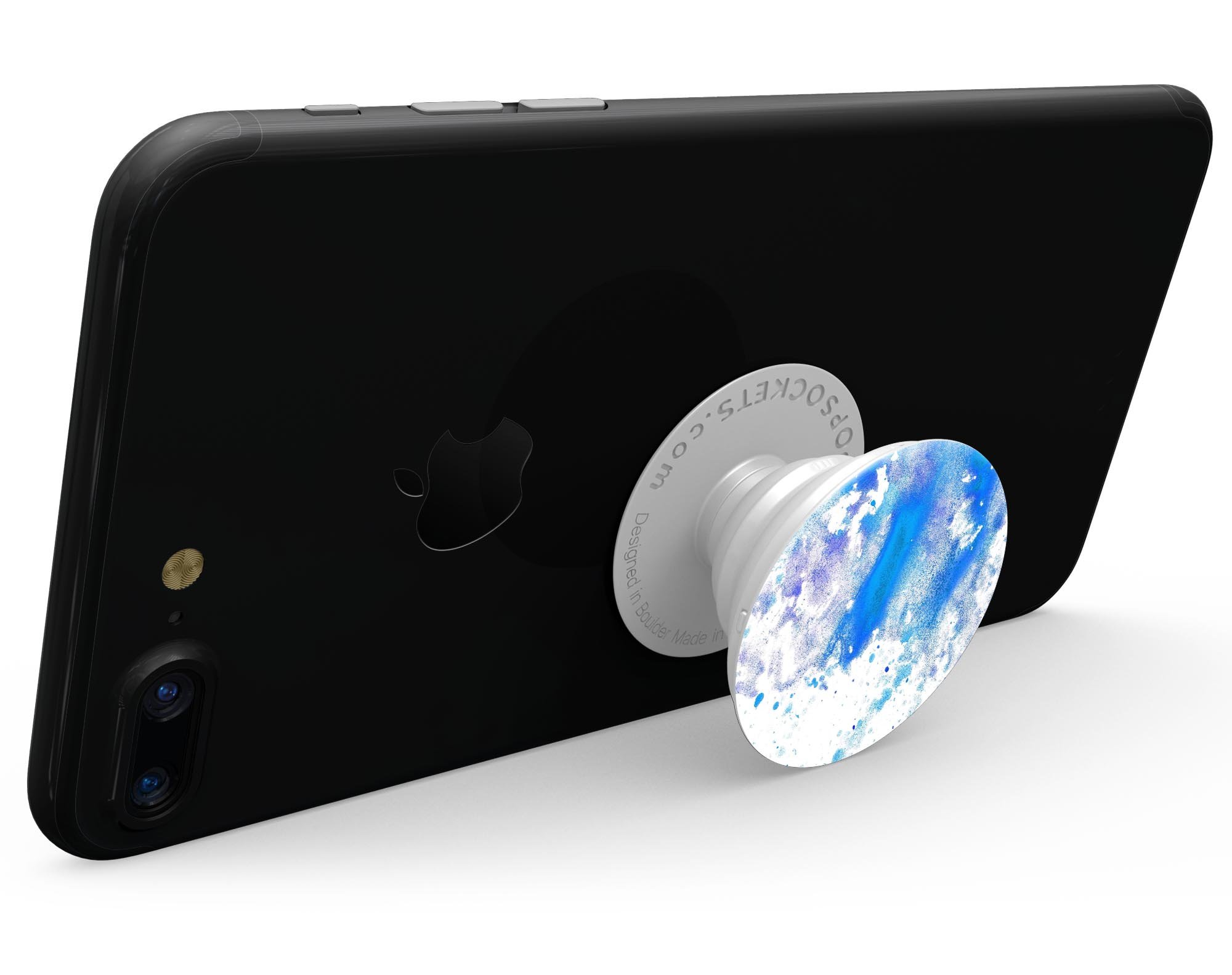 Blue watercolor design skin for PopSockets, featuring a vibrant and artistic pattern on a white background, perfect for personalizing smartphone grips.